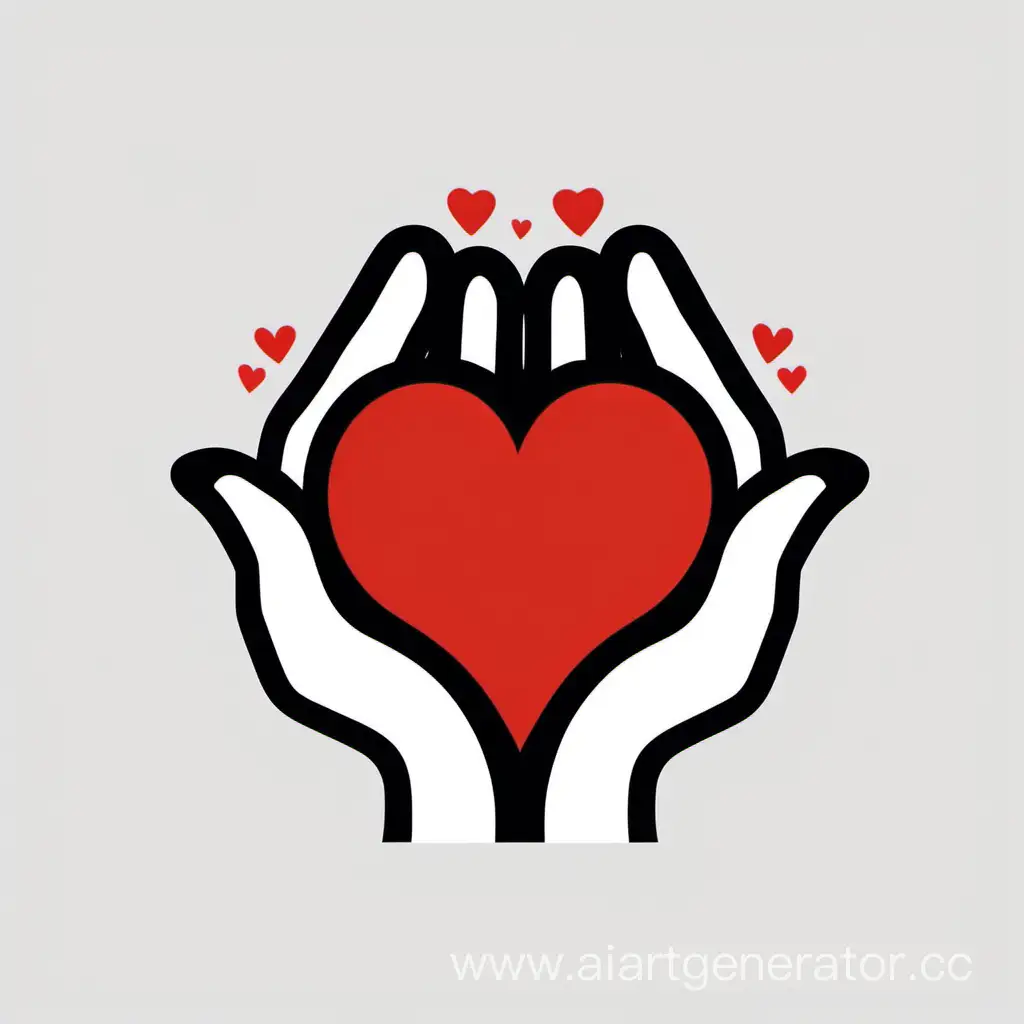 простая картинка рук и сердца для логотипа клиники детской психологии, черного, красного и белого цвета