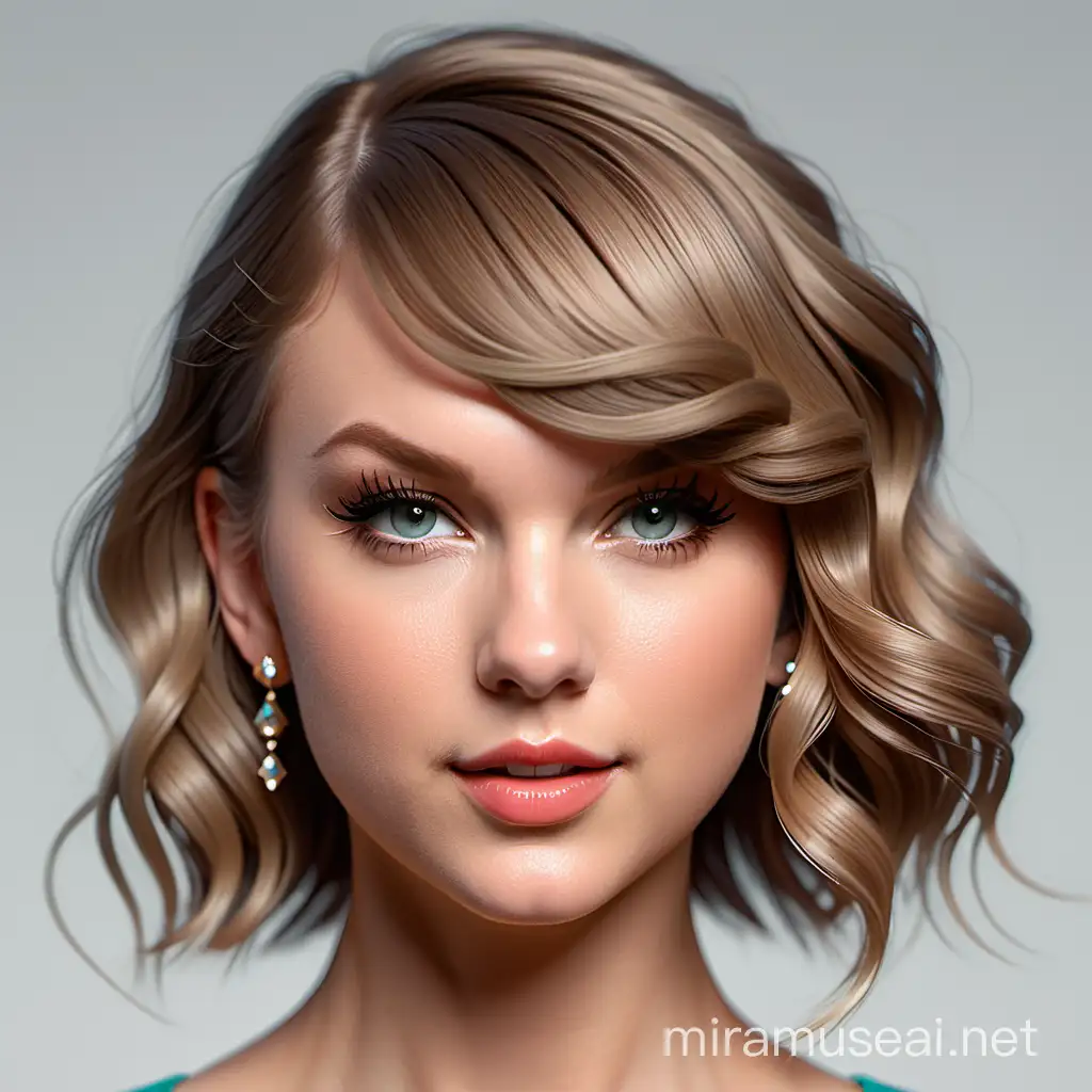Taylor Swift Portrait Realistic Womans Face with Flowy Hair and Dynamic Pose