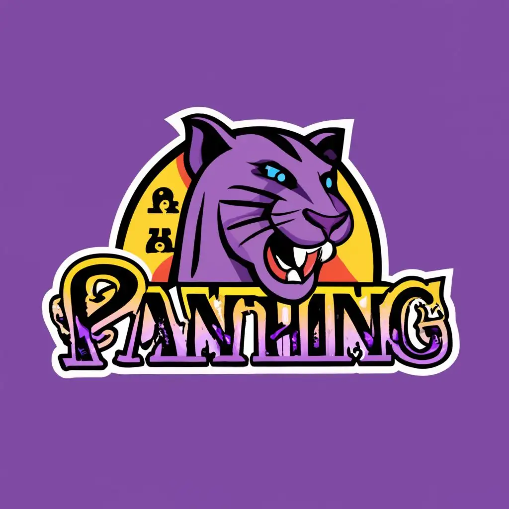 logo, a simplistic purple gambling panther with cards and chips, with the text "gambling panther", typography