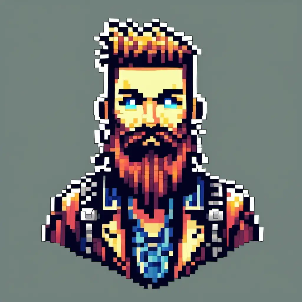 Pixel Punk with Full Beard Gazing Ahead