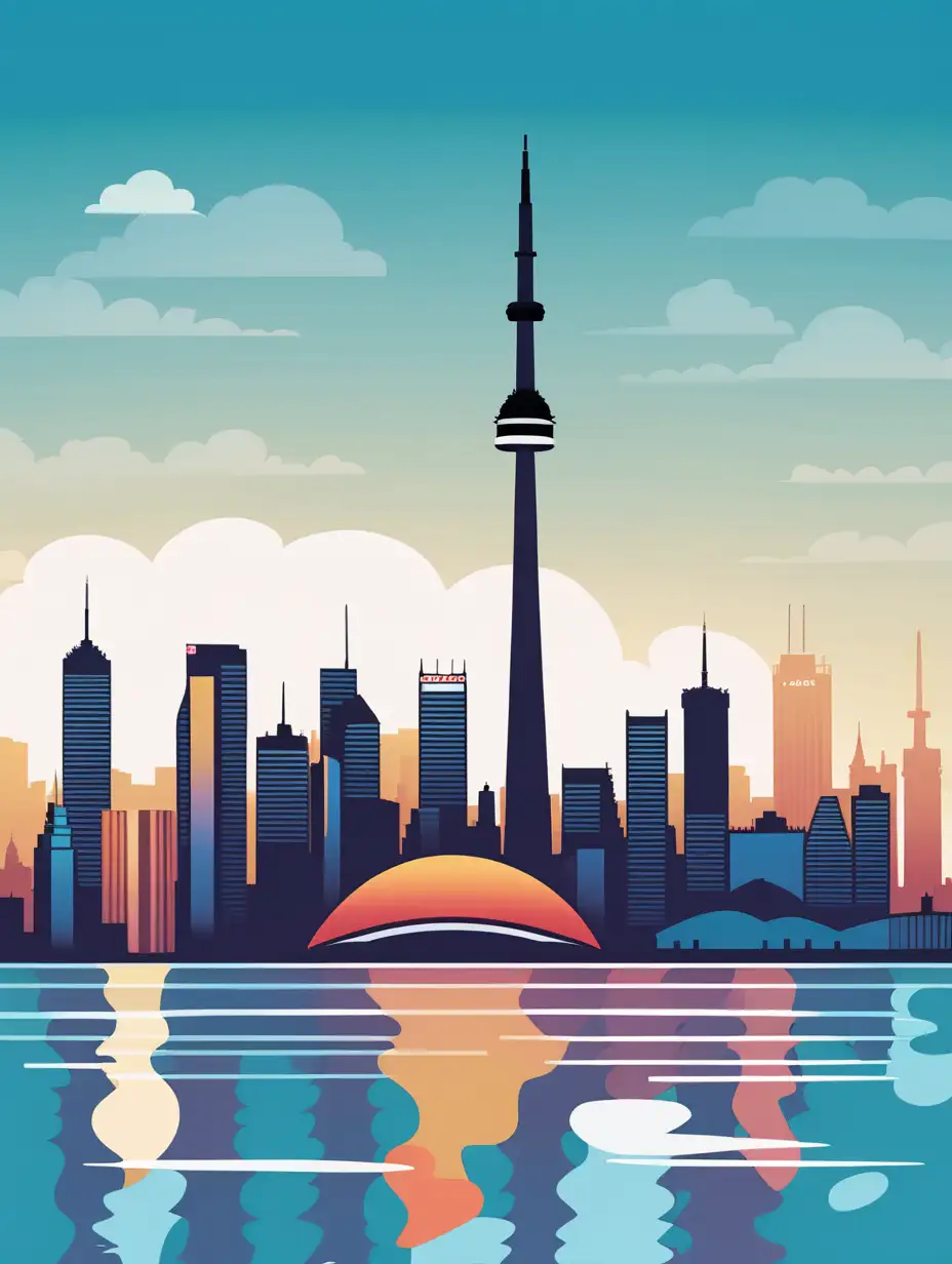Toronto Skyline in Vibrant Vector Art Style