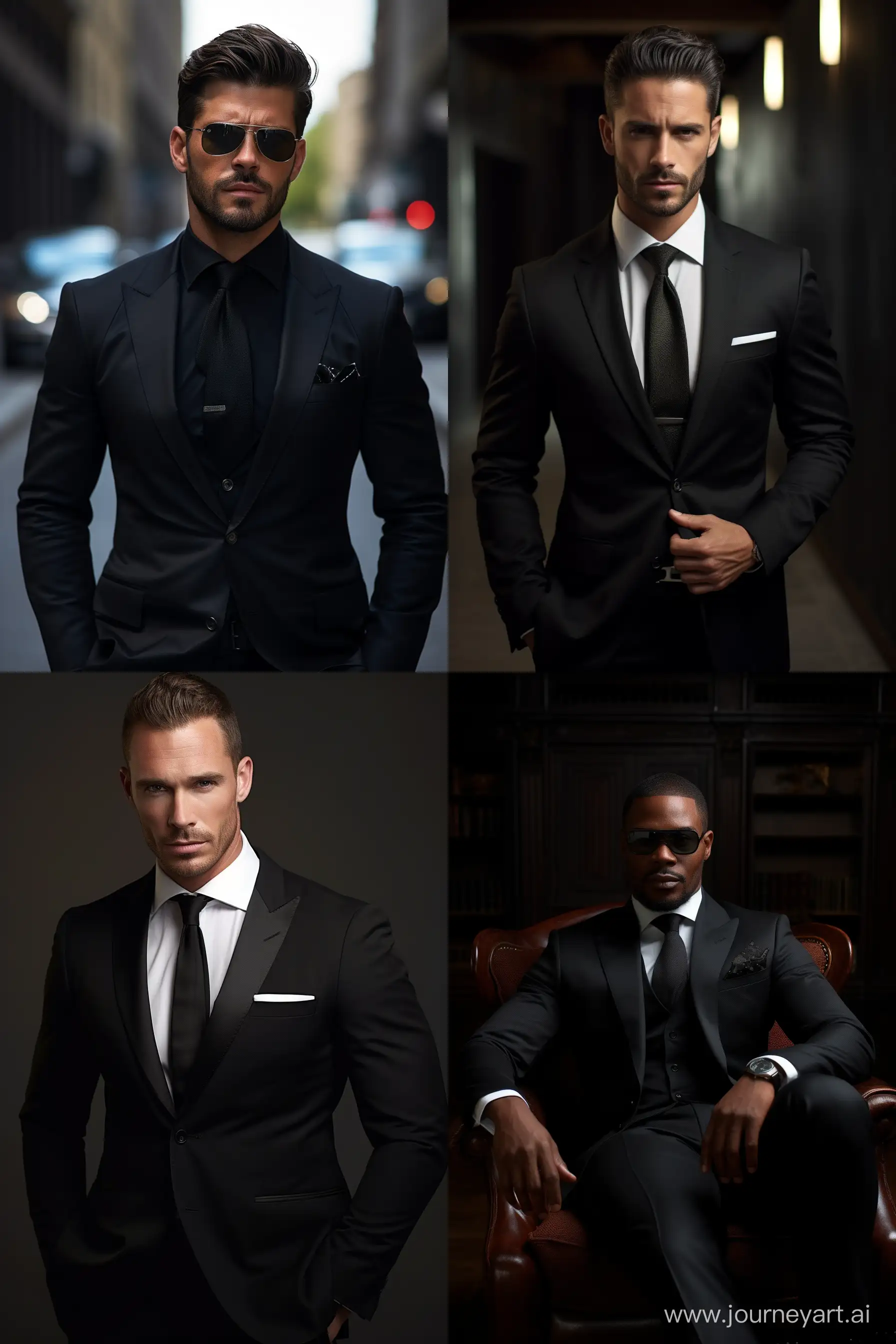 Timeless-Elegance-A-Striking-Black-Suit-in-Dimly-Lit-Grandeur