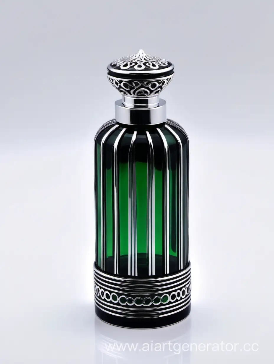 Luxurious-Zamac-Perfume-Bottle-in-Black-and-Royal-Green-with-Stylish-Silver-Accents