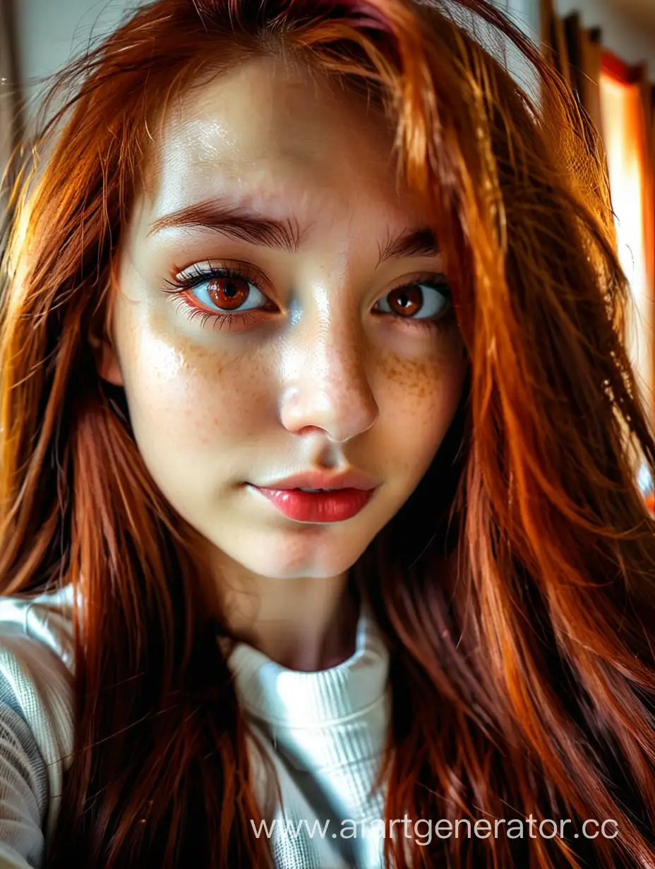  фото девушка рыжая карие глаза селфи