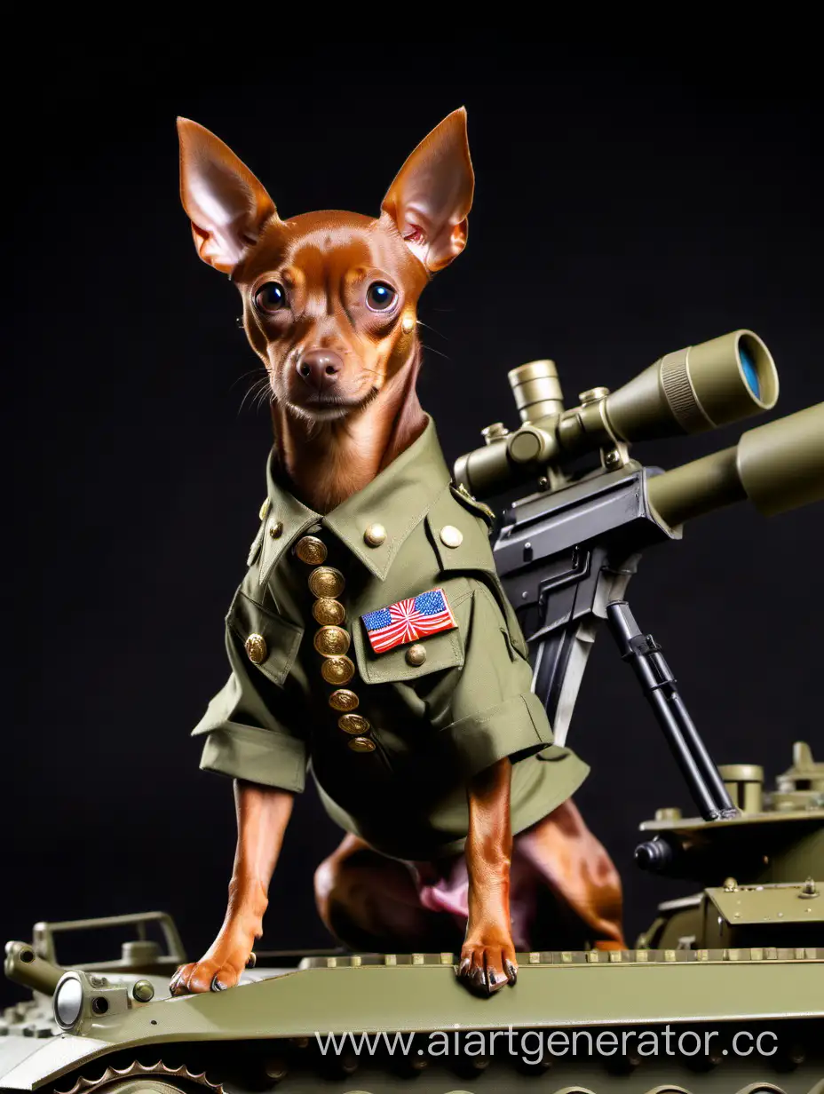 Military-Miniature-Pinscher-with-Rifle-on-Tank