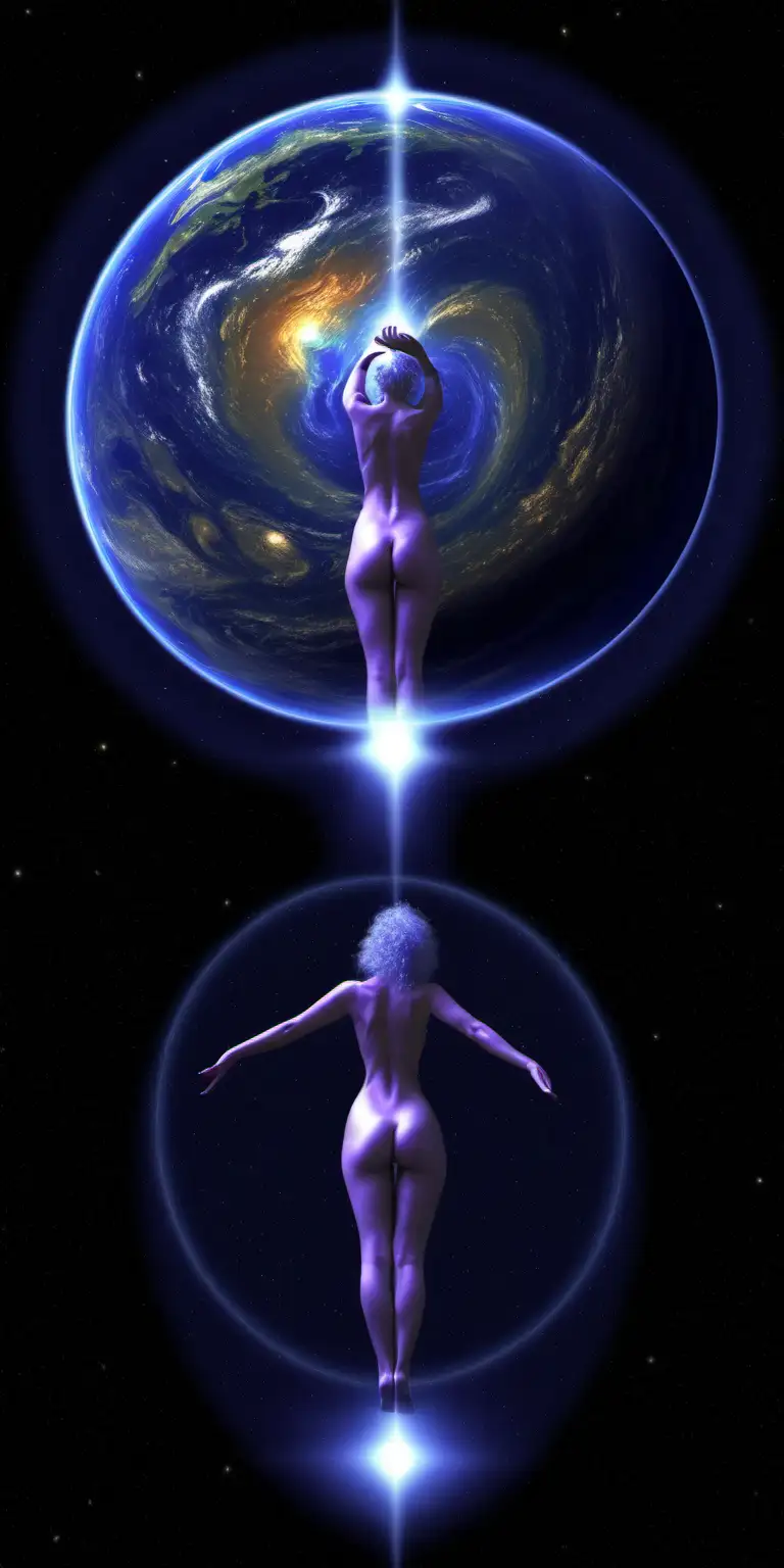 Powerful Fractal Venus Nude Goddess Embracing Existential Madness in Space