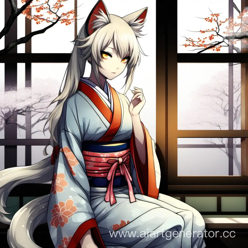 Tranquil-Girl-Kitsune-in-Kimono-by-Window