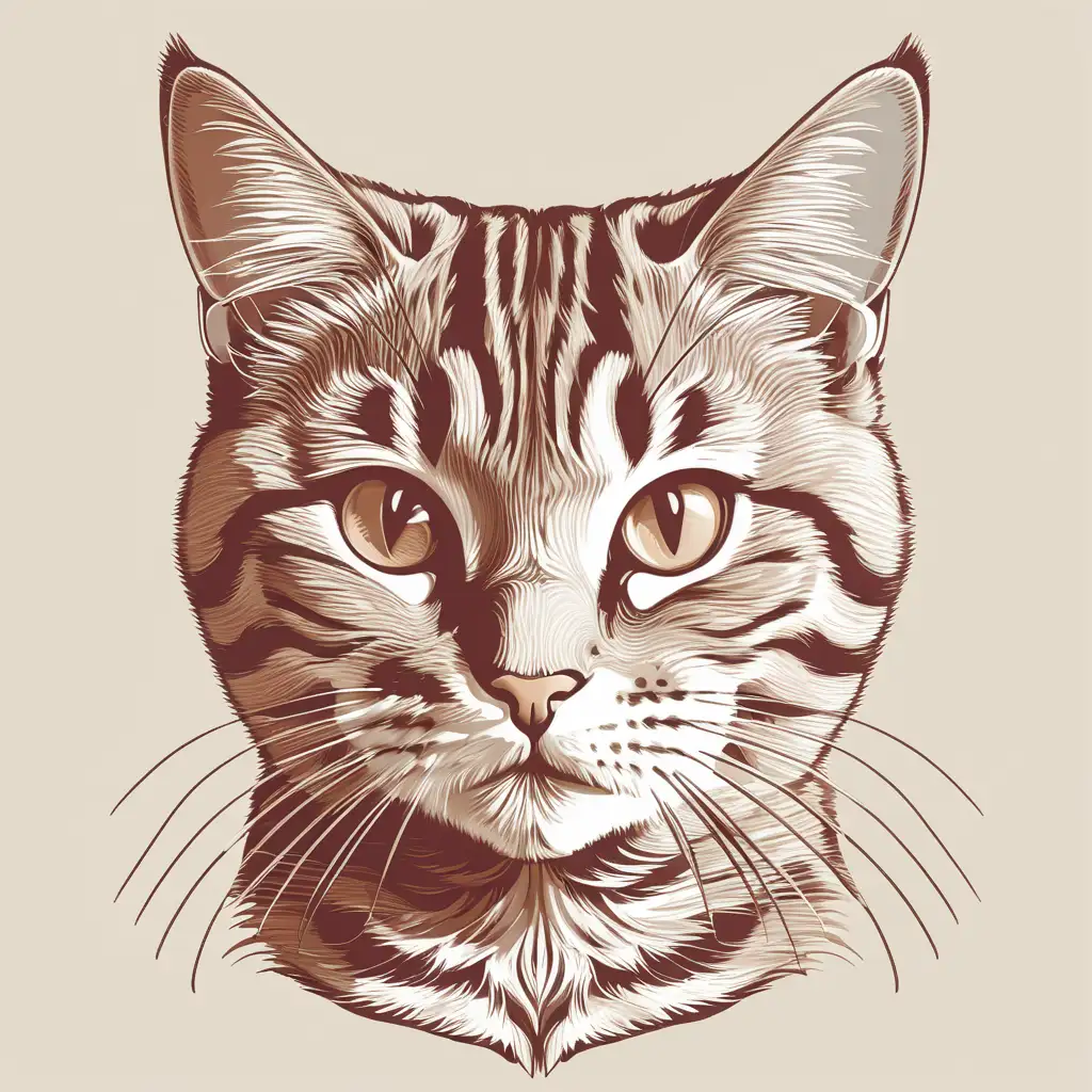 Tabby Cat Head and Neck Vector Illustration in Two Colors