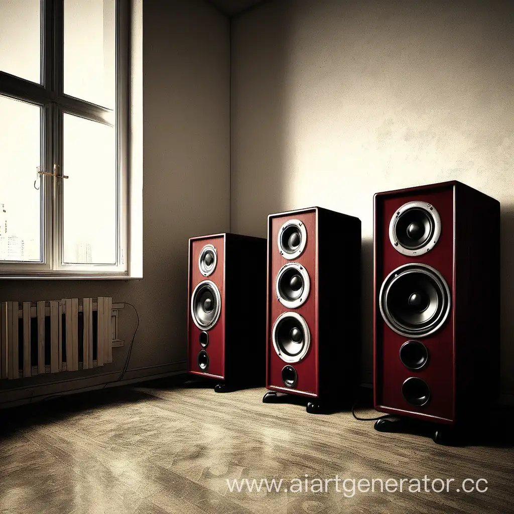 Vintage-Music-Speakers-in-a-Rustic-Apartment-Setting