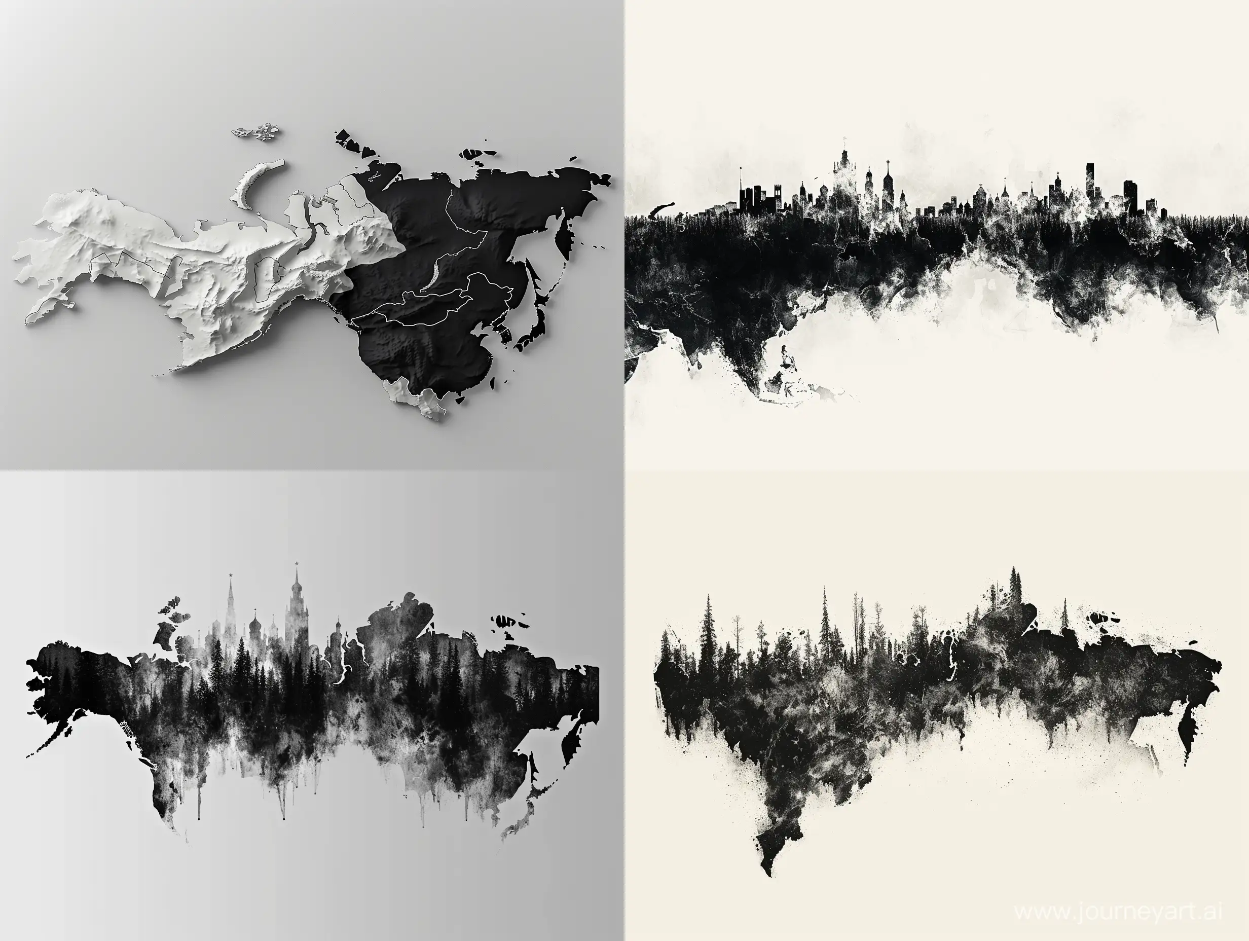 графичная карта россии в черно белом стиле в минимализме