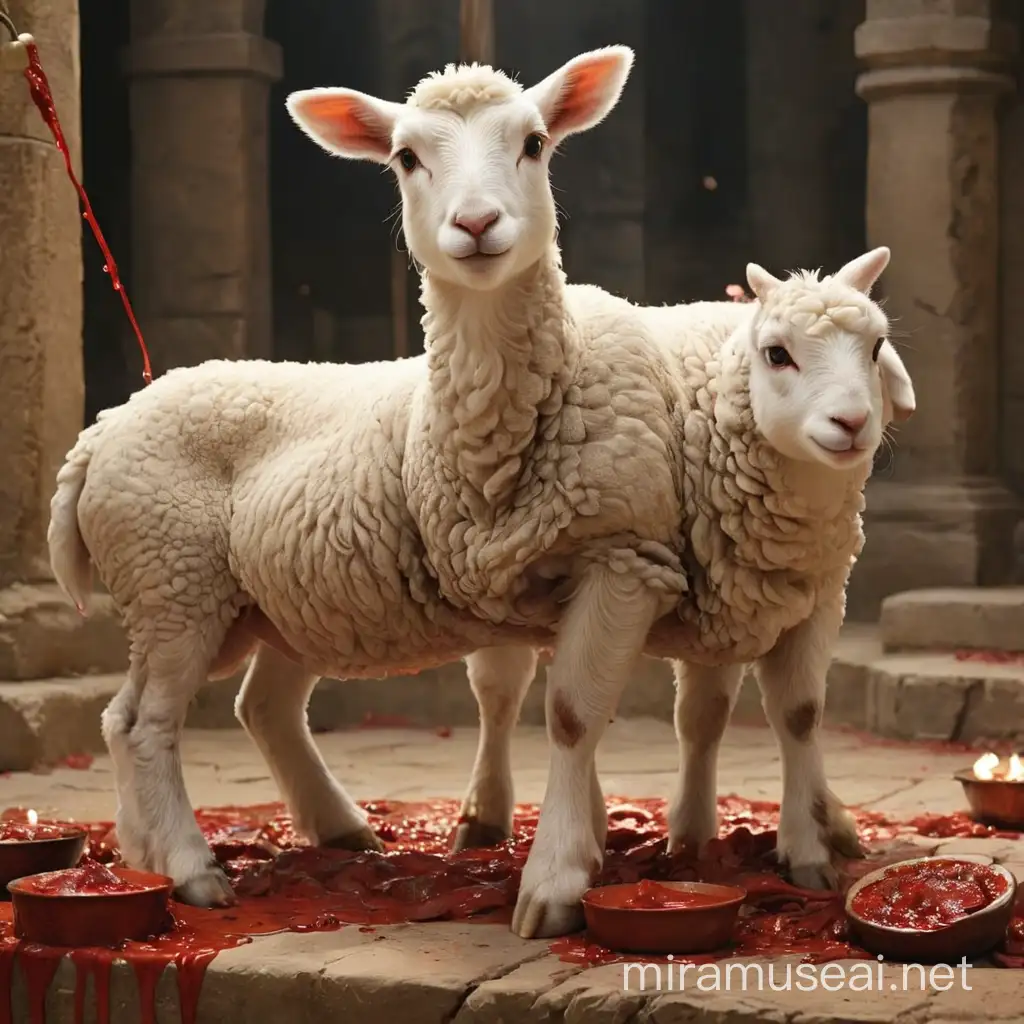 Divine Sacrifice Lamb of God with Holy Blood and Radiant Aura