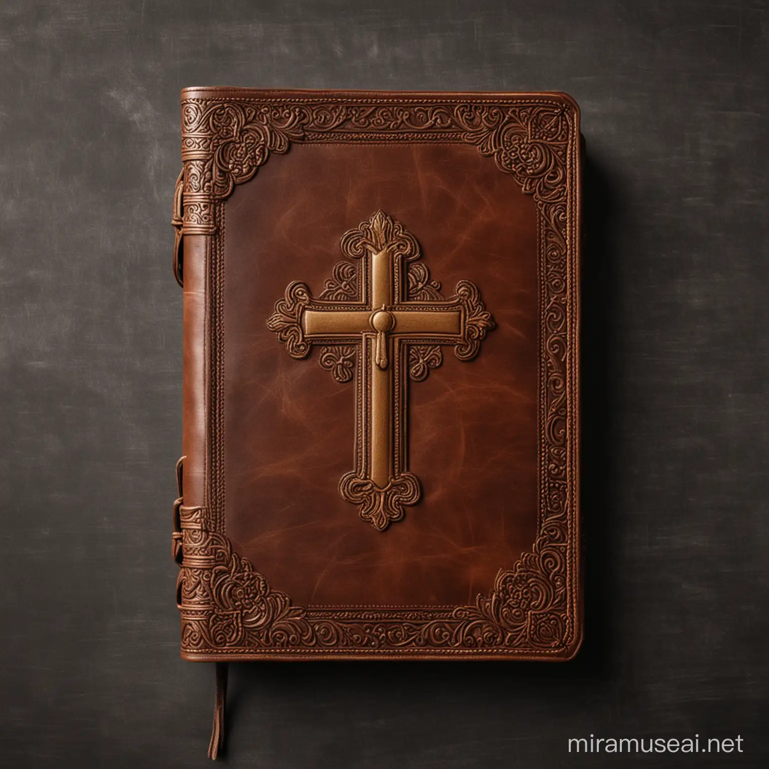Elegant Bible Cover with Ornate Details and Rich Symbolism