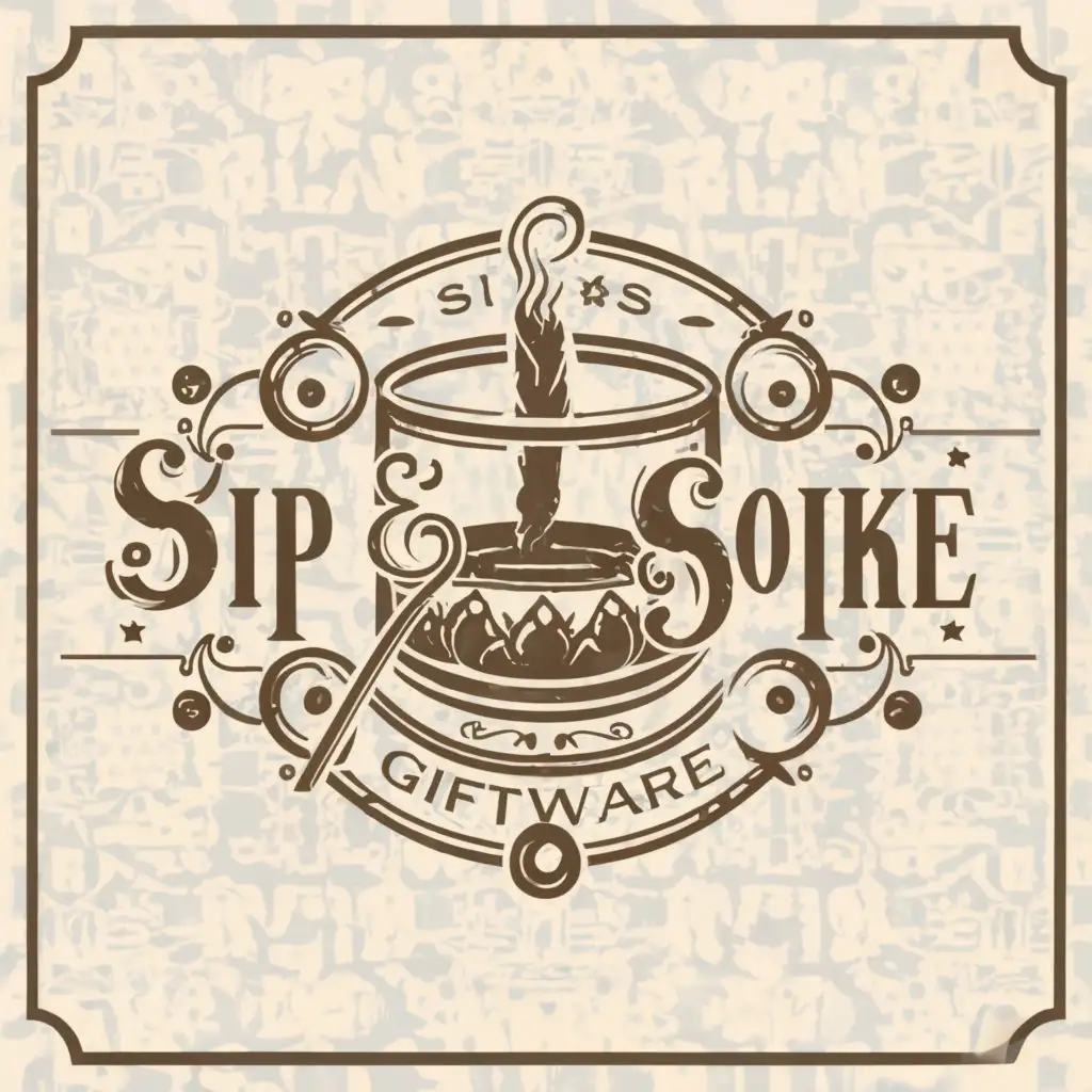 a logo design,with the text "Sip & Smoke Giftware", main symbol:The logo features a stylized combination of a whiskey glass and a cigar, symbolizing the essence of sipping and smoking pleasures.,complex,clear background