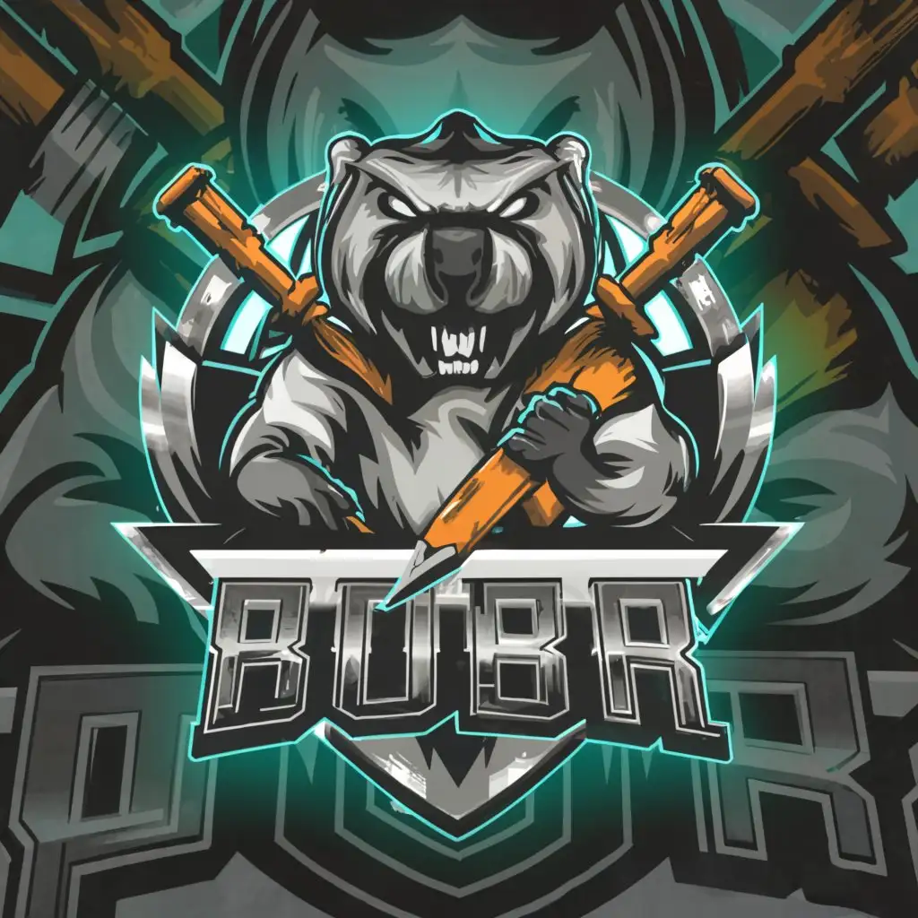 a logo design,with the text 'BÓBR', main symbol:beaver with bayonet, to be used as a gaming team logo,Moderate,clear background