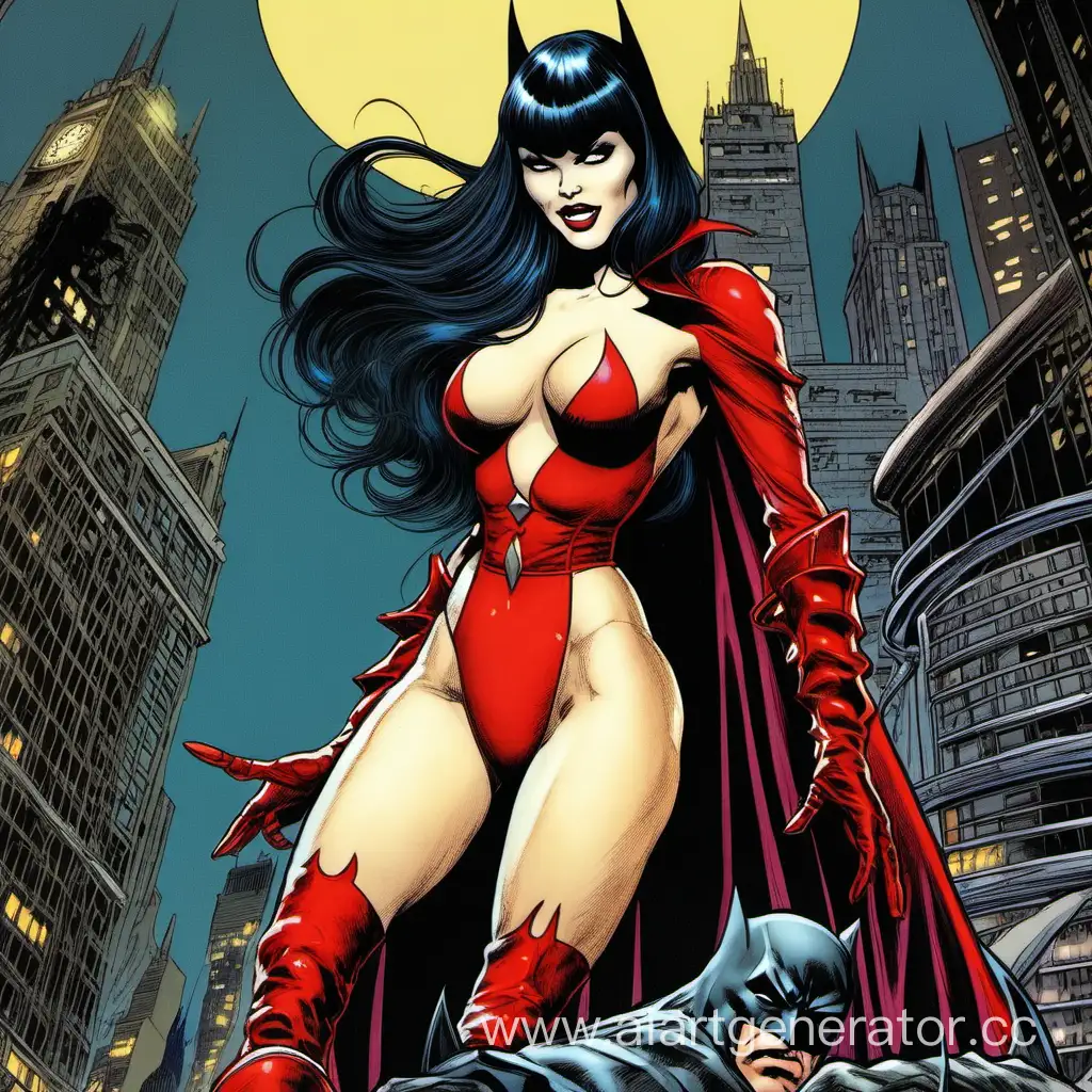 Vampirella in high boots kills batman 
