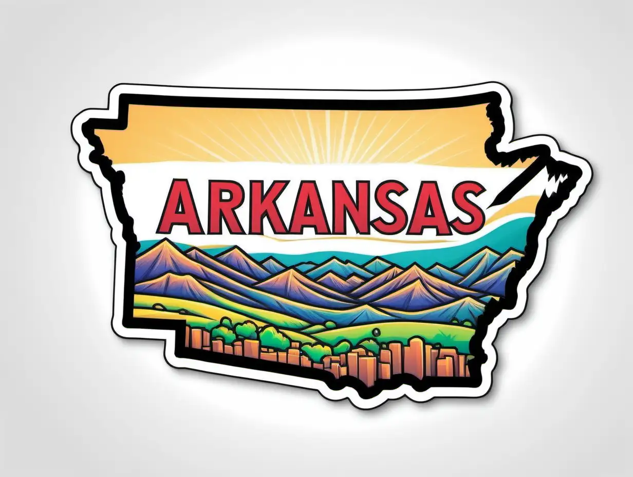 Arkansas Names Sticker, Sticker, Cheerful, Tertiary Color, Artstation, Contour, Vector, White Background, Detailed
