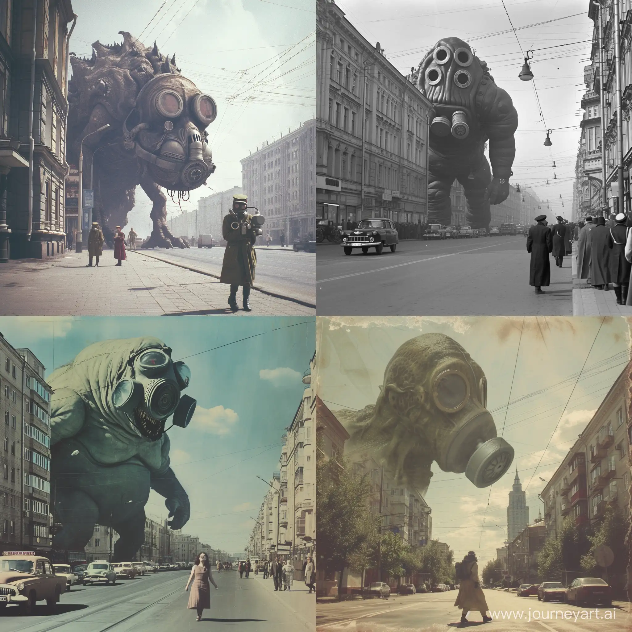 Soviet-Union-Street-Scene-with-Massive-Gas-Mask-Monster
