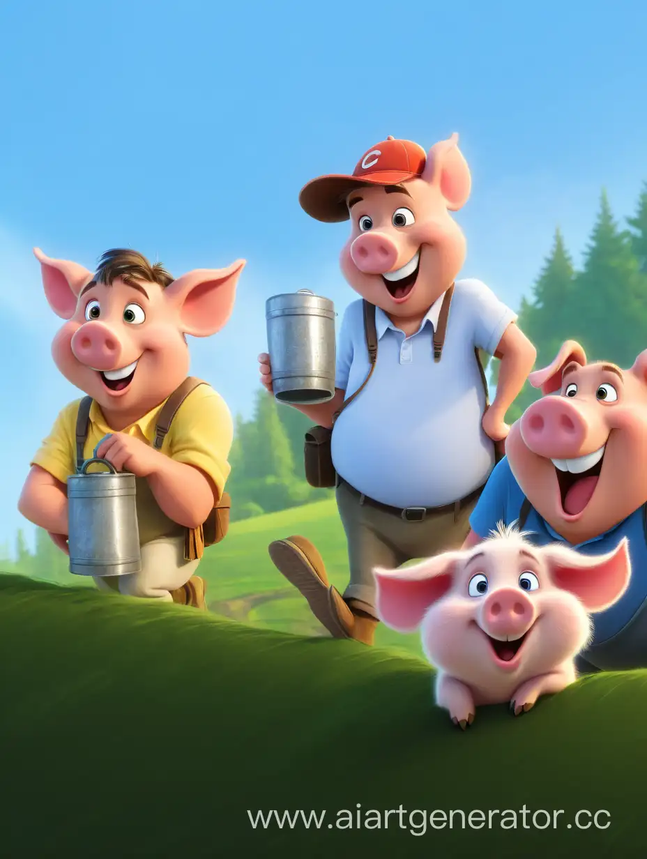Three-Cartoon-Piglets-Adventure-in-a-Colorful-Fairy-Tale-World