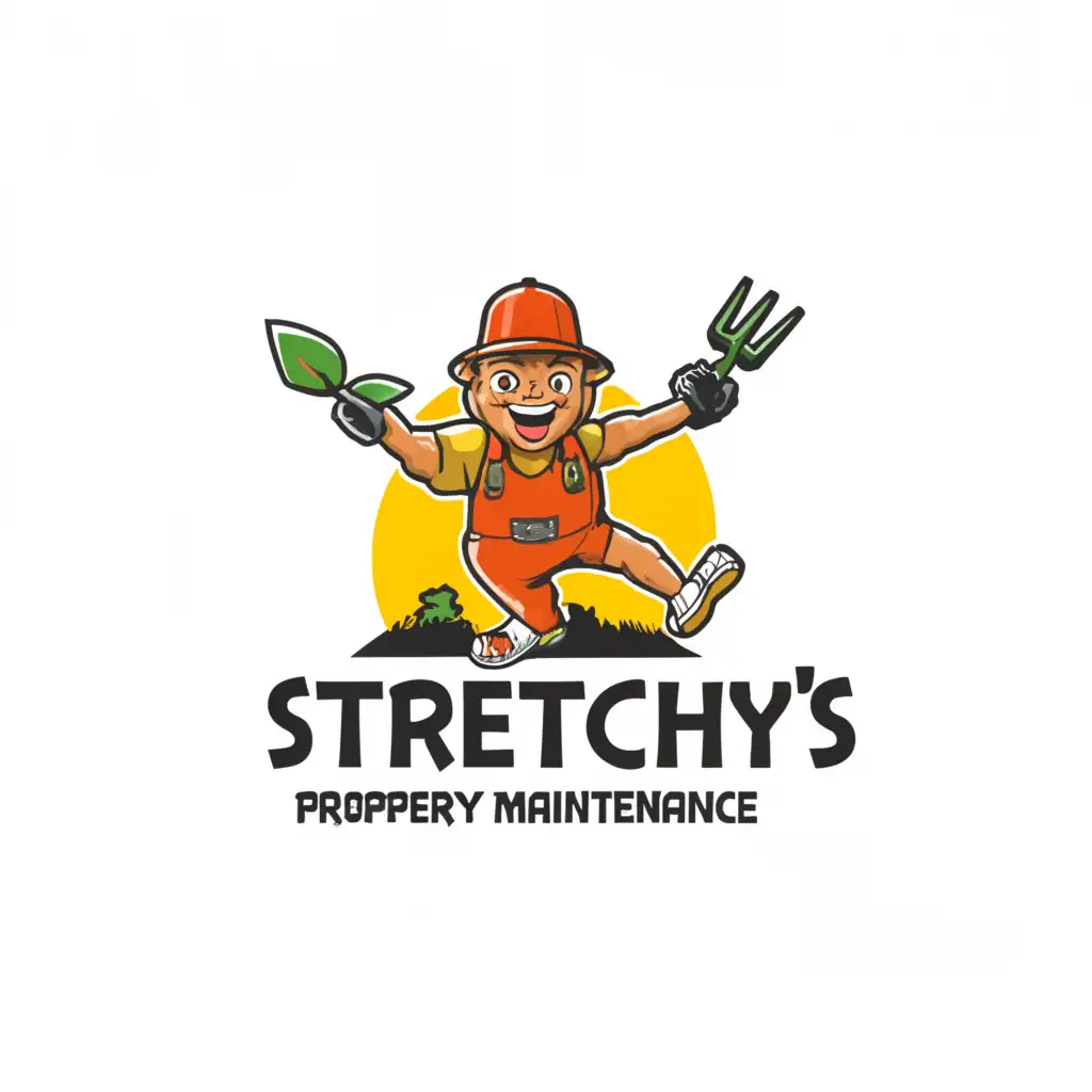 LOGO-Design-for-Stretchys-Property-Maintenance-Mascot-Garden-Theme-with-Clear-Background