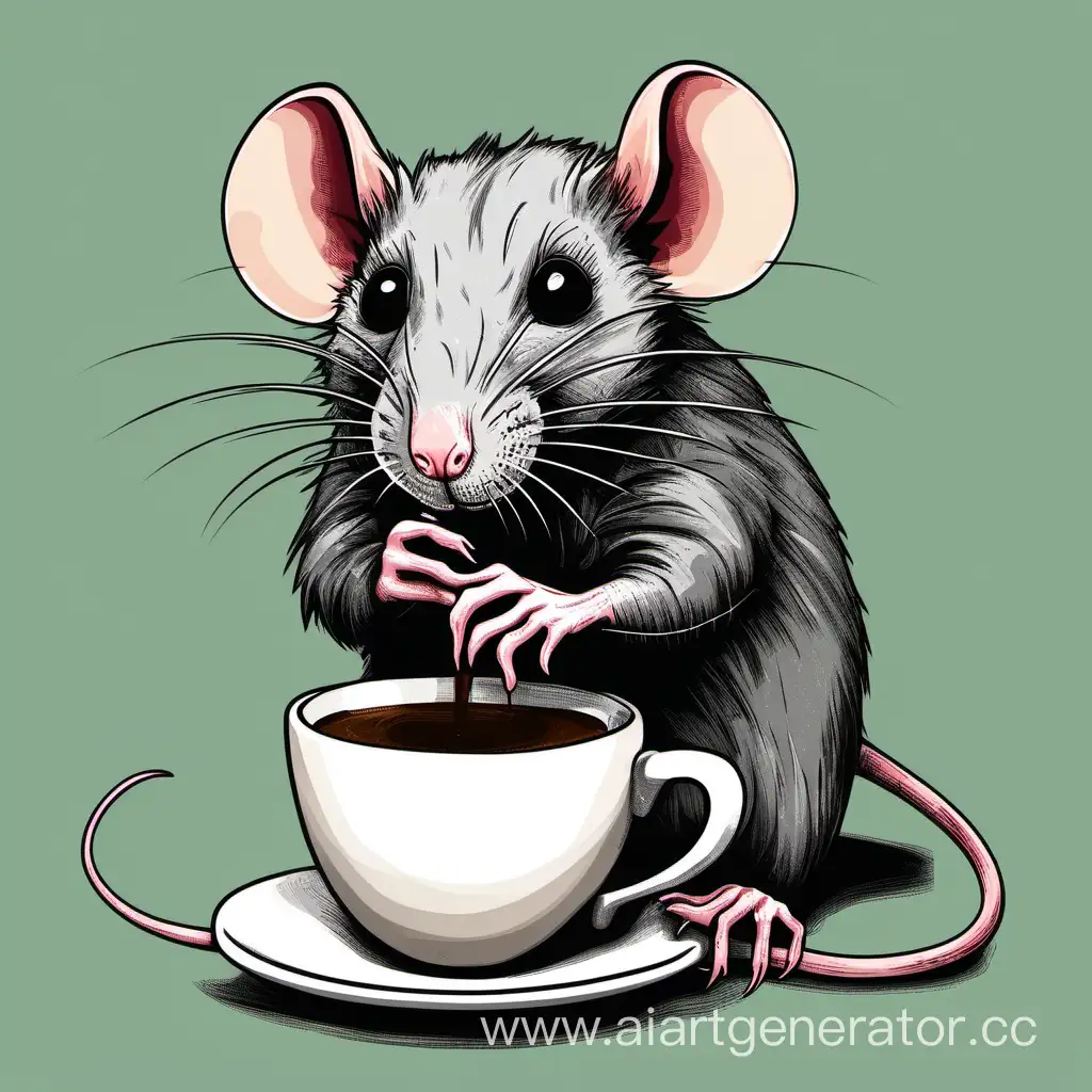 Смешная крыса которая пьёт кофе