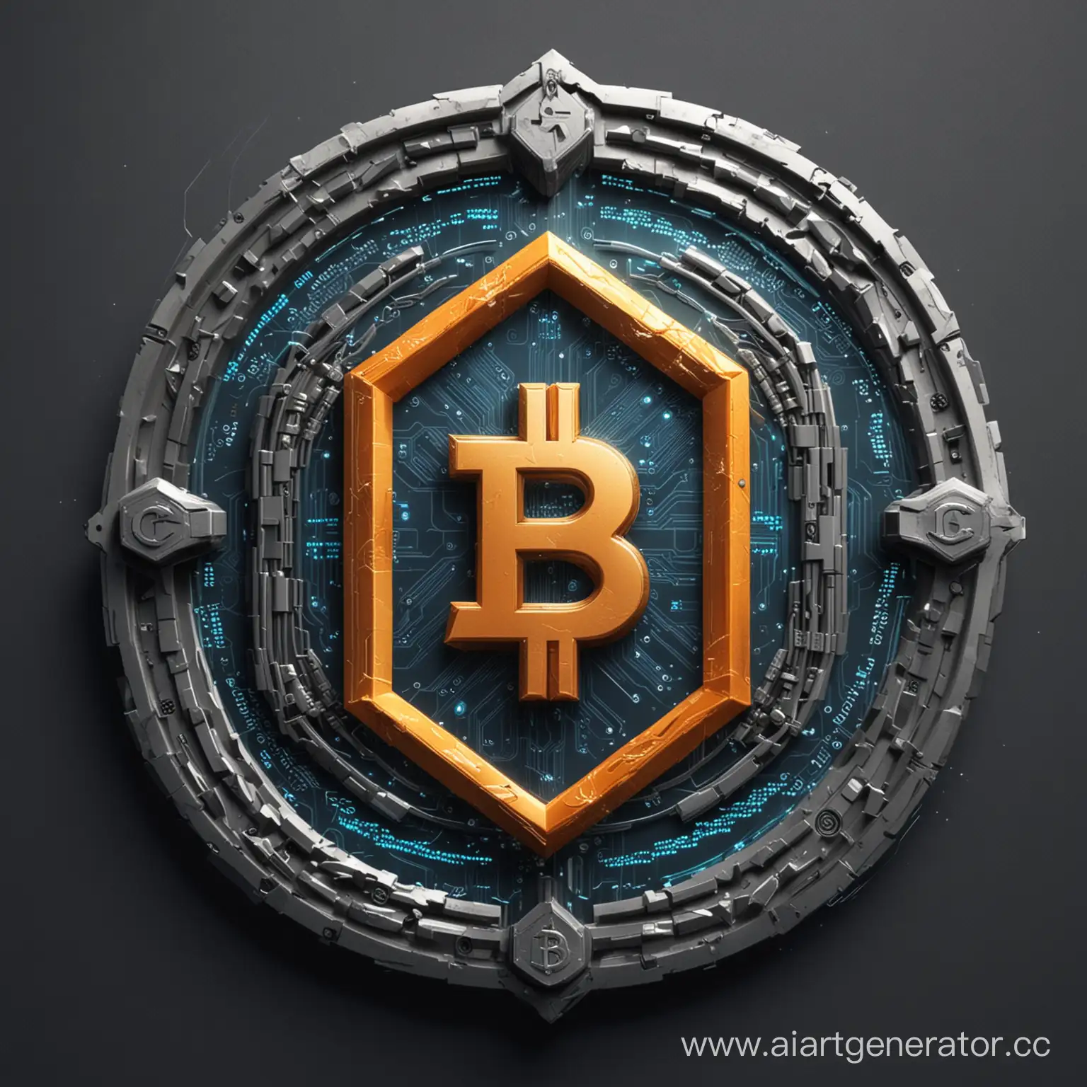 Cryptocurrency-Emblem-with-Mining-Equipment-in-Blue-and-Green-Tones