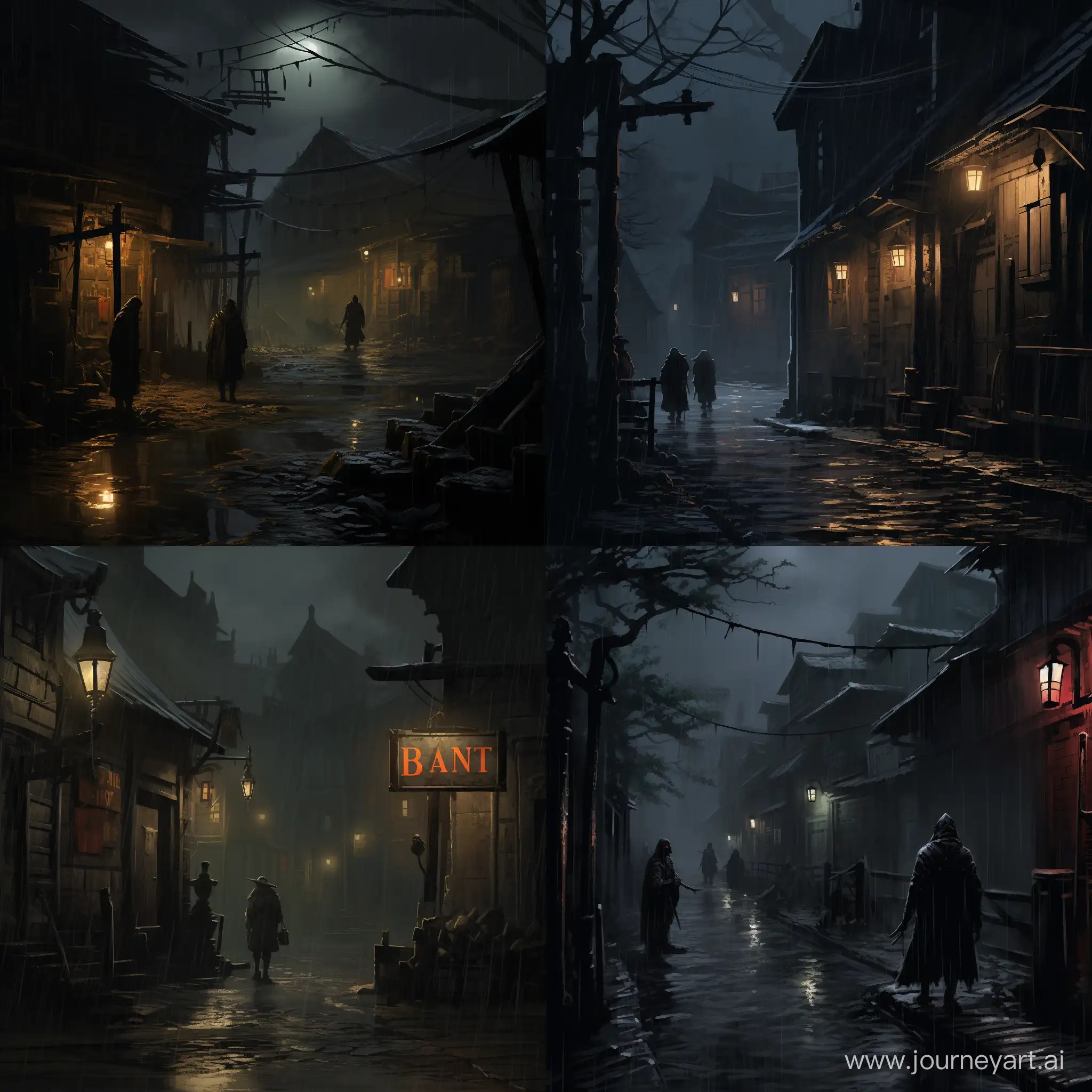 Bandit-Ambush-in-Dark-Rainy-Alley-with-Solitary-Lantern-Light