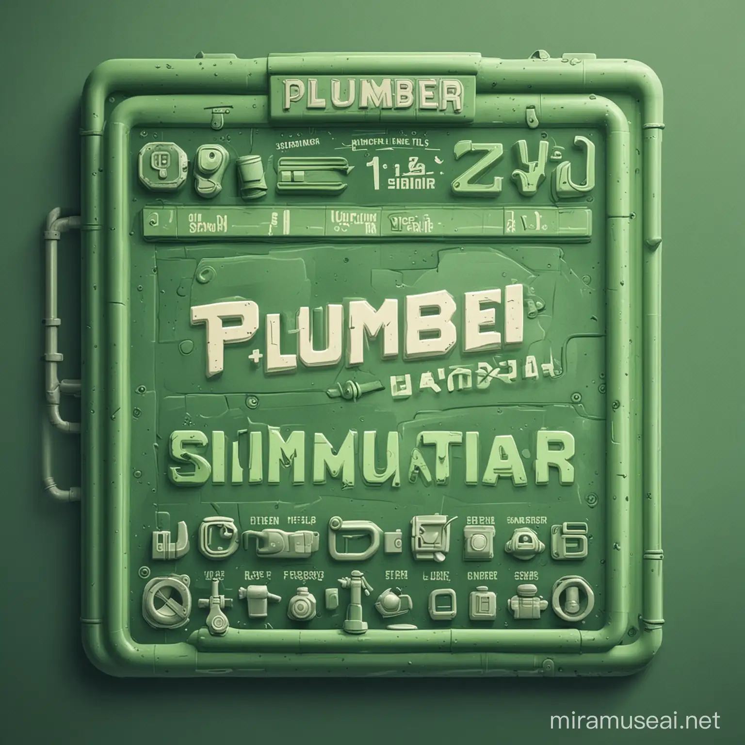 Prepara una schermata di gioco  di un videogioco chiamato plumber simulator. Con una grafica simpatica ed accattivante con un colore verde predominante