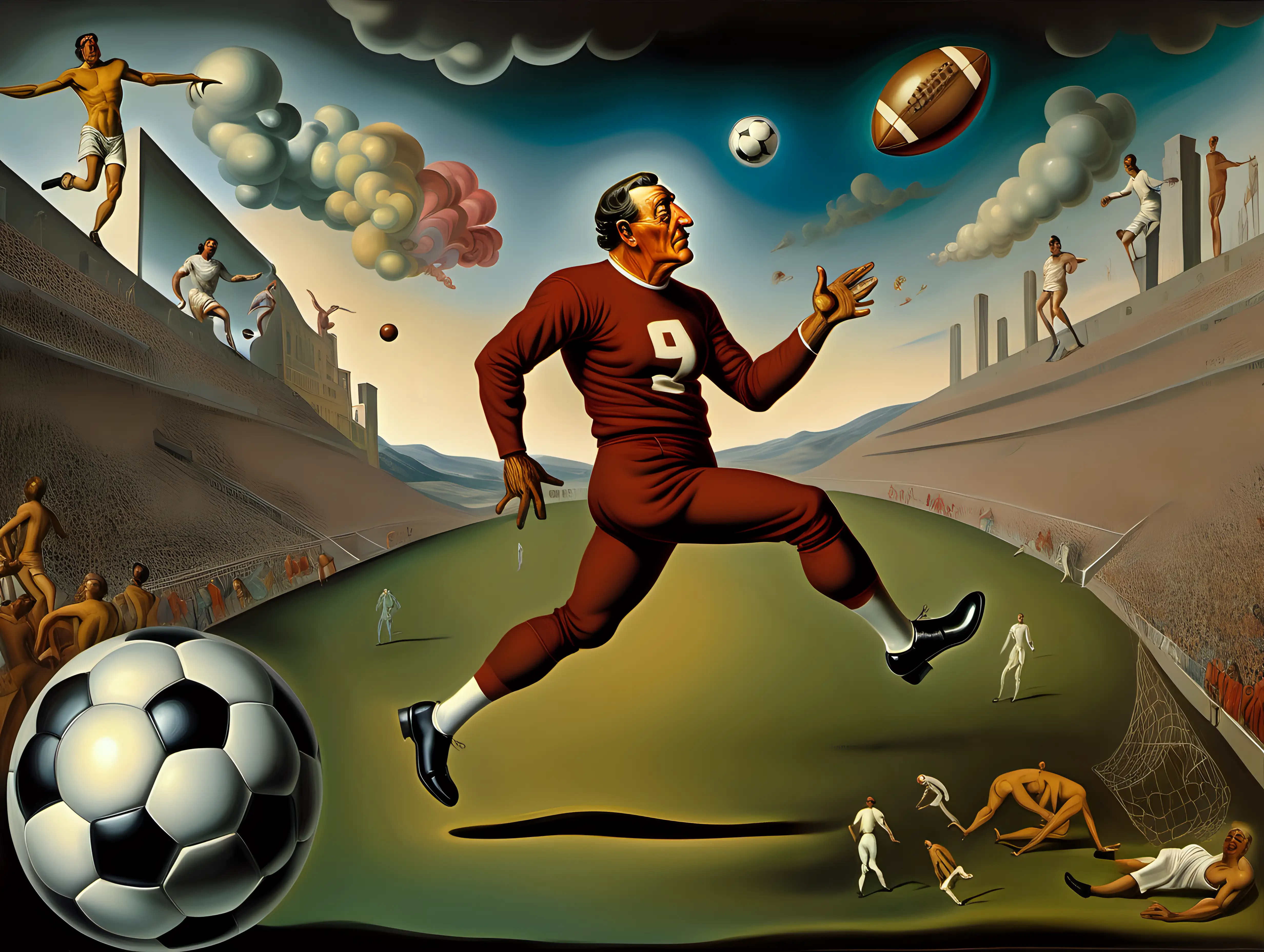 my mind on lsd while Jim Thorpe is playing football in style of surrealism and abstract by Dali