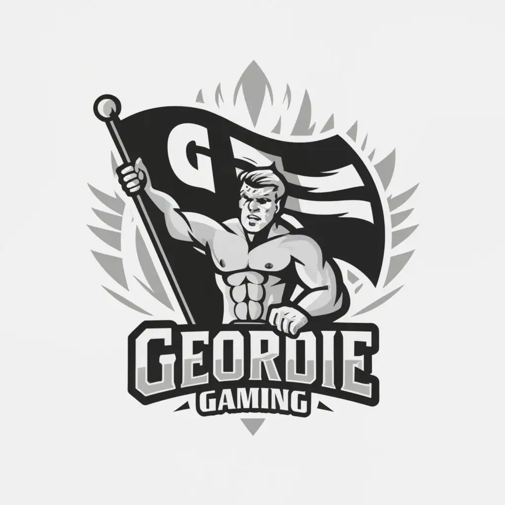 LOGO-Design-For-Geordie-Gaming-Dynamic-Gamer-Emblem-with-Monochrome-Flag