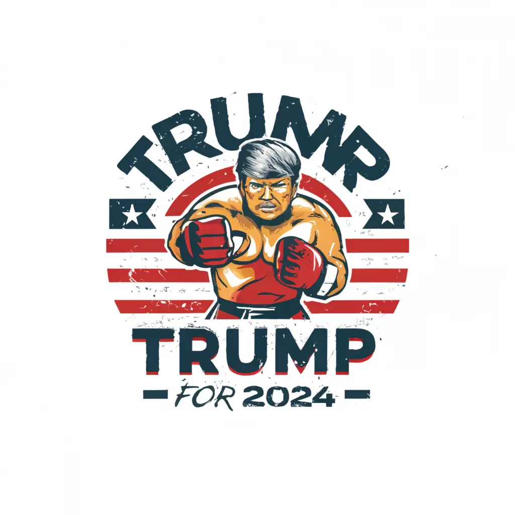 a logo design,with the text "Trump for 2024", main symbol:Donald Trump punching a heavy bag,Moderate,be used in Sports Fitness industry,clear background