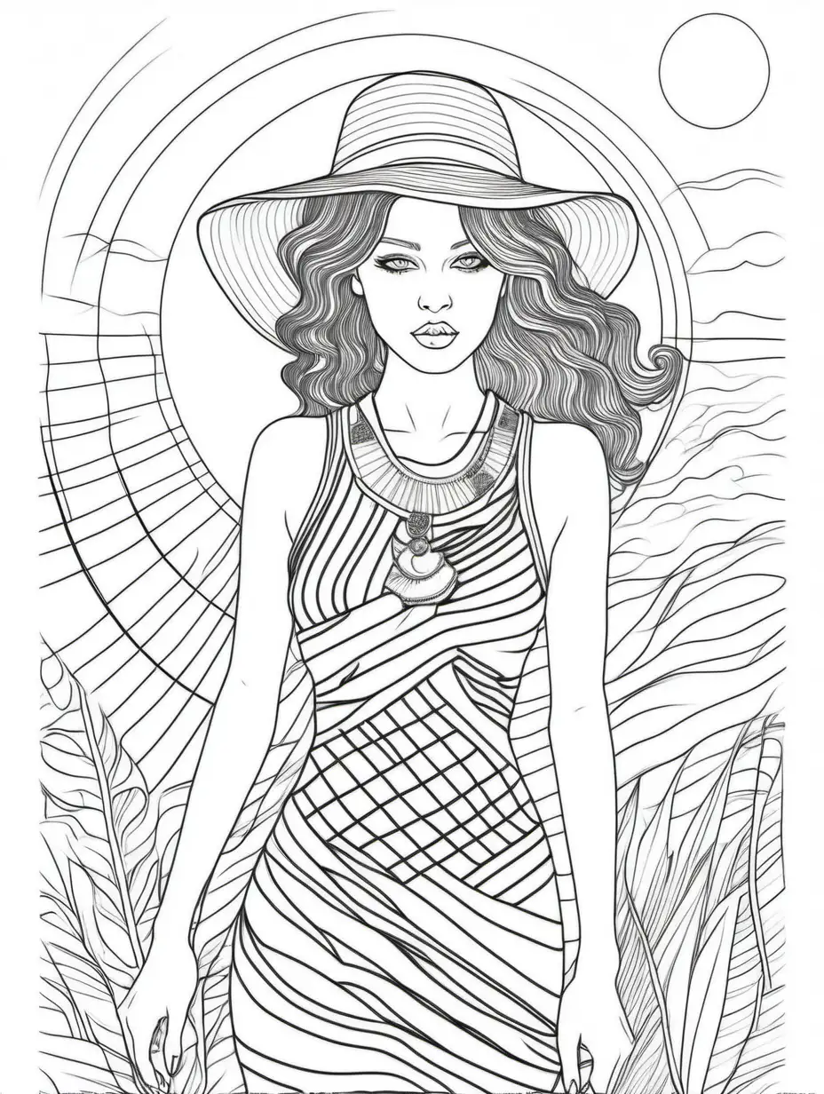 fashion coloring page, under sun black lines white background--17:22