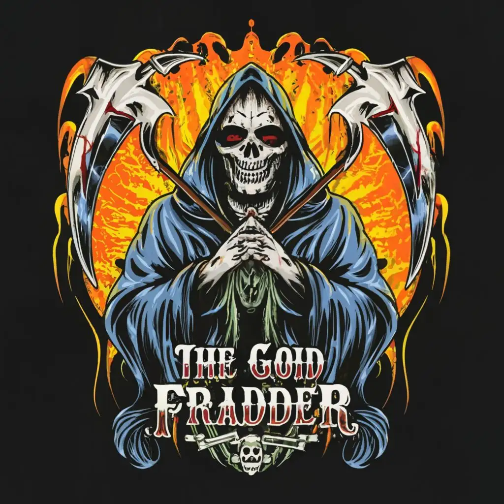 LOGO-Design-for-The-God-Fraudder-Grim-Reaper-and-Day-of-the-Dead-Theme-with-AnimeStyle-Energy-Paint-Drips