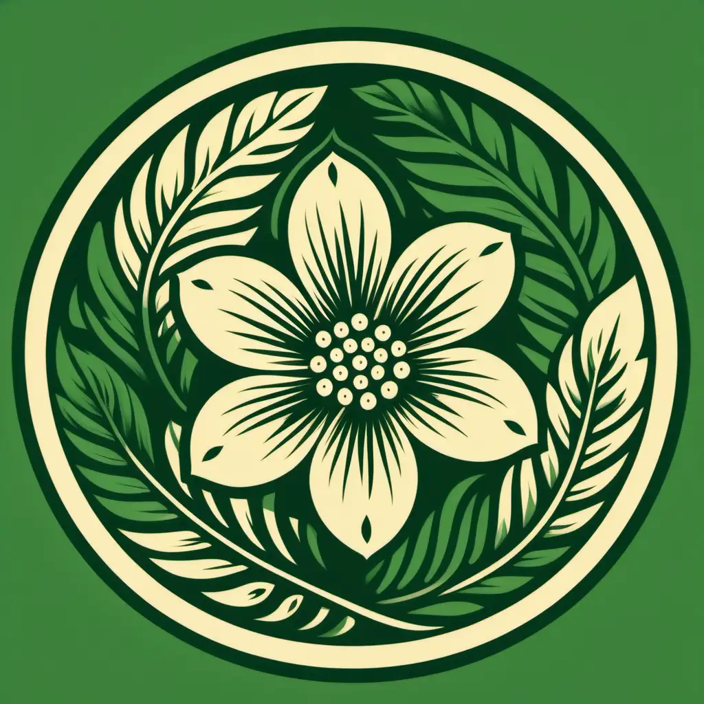 Hawaiian Sandalwood Flower Block Print Logo in Green