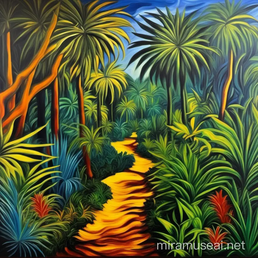 Tropical Dream Surreal Jungle Oil Painting with Dali Van Gogh and Matisse Influences