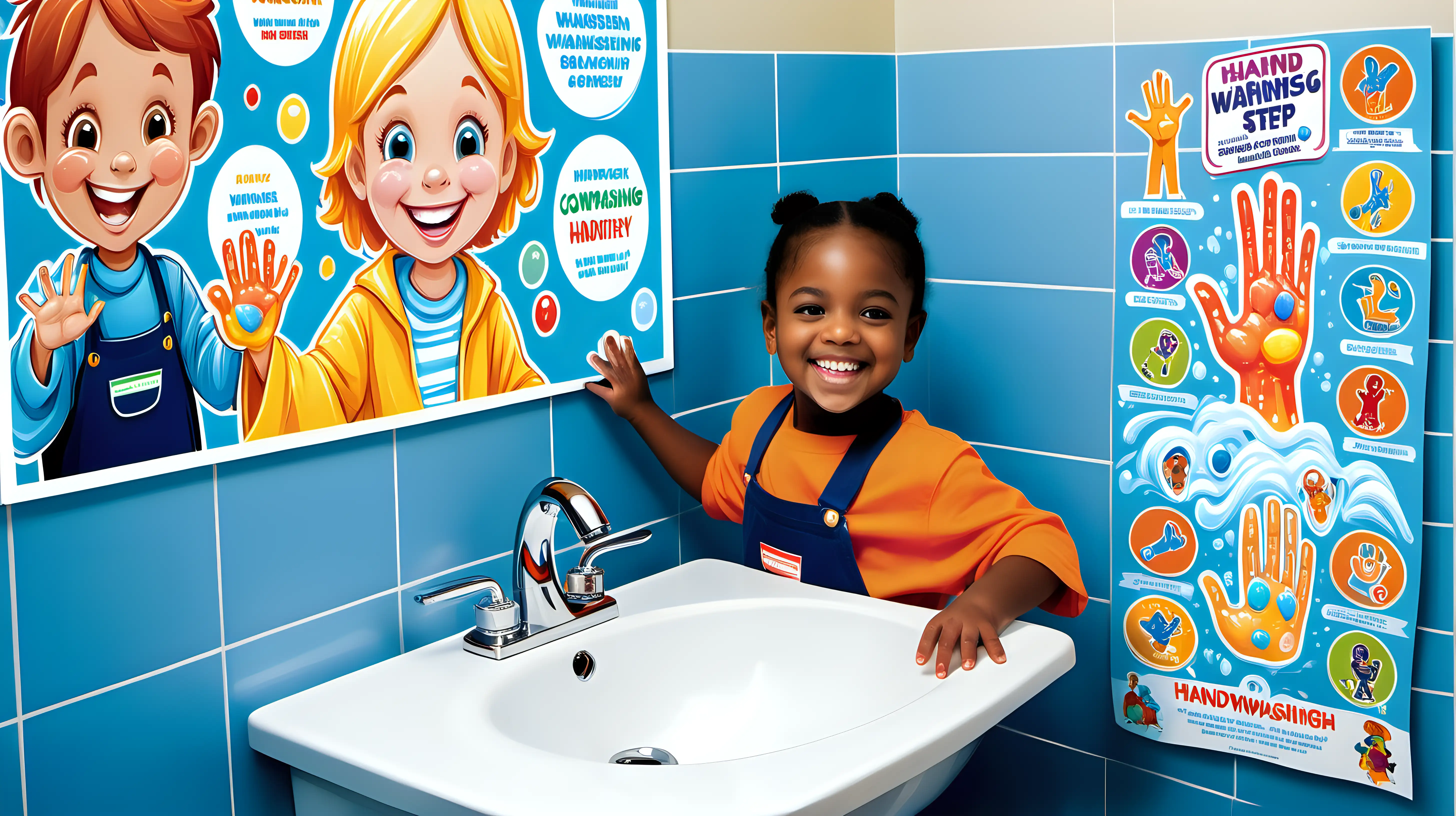 Joyful Handwashing Education Childs Delight in Colorful Bathroom Setup