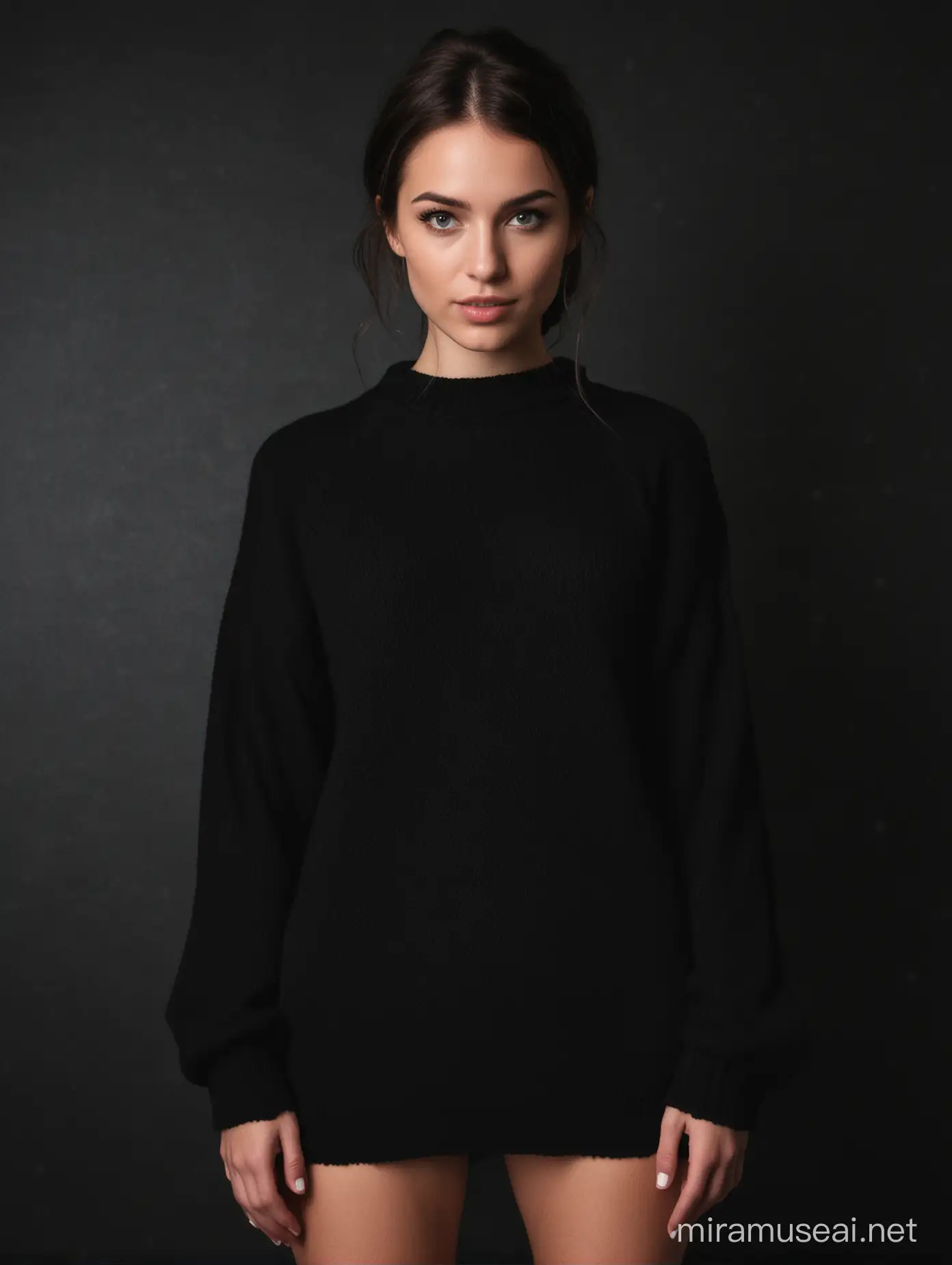 Make me a black simple sweater in the dark front
