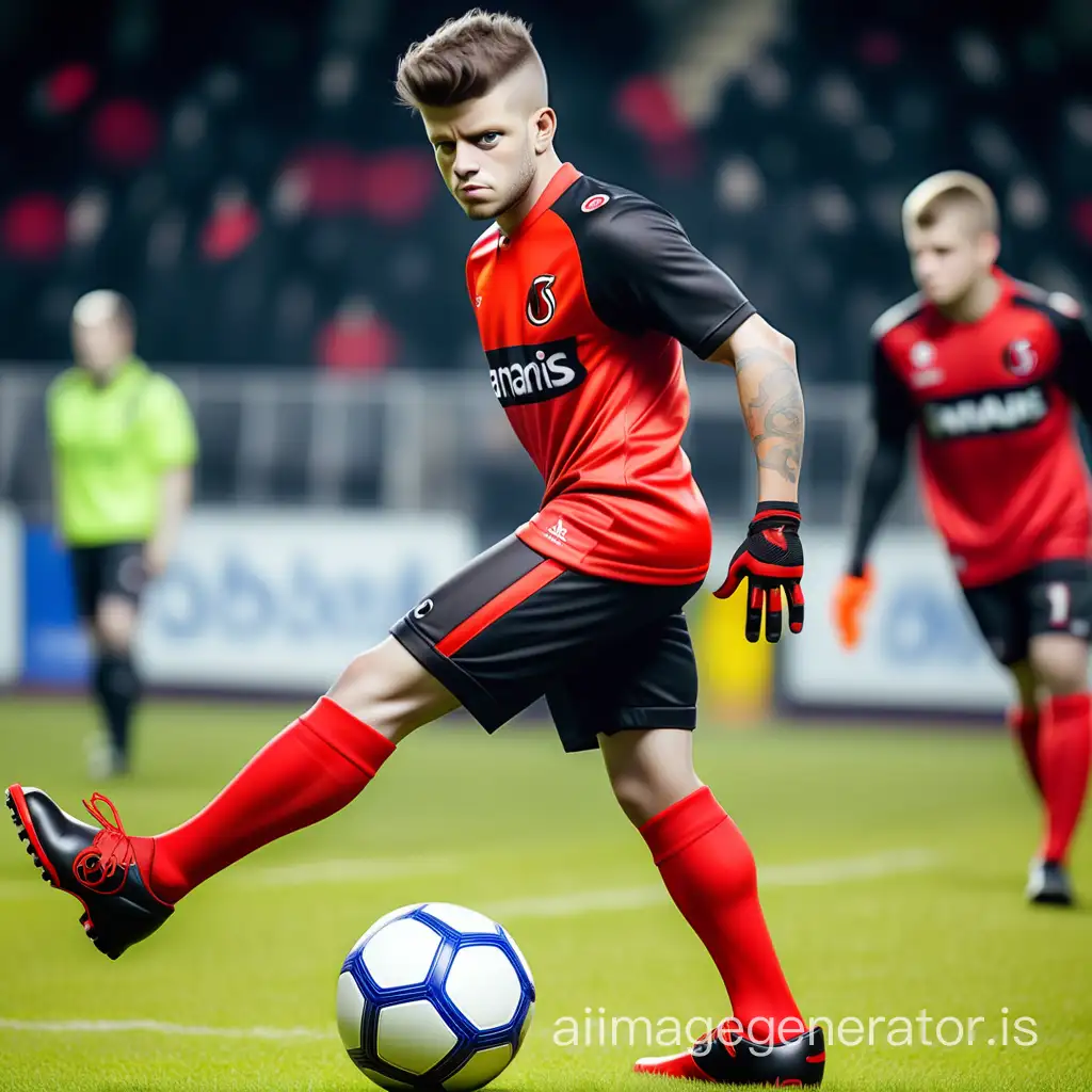 Peux tu faire un joueur du stade rennais handicapé d une jambes qui est handicapé et qui tente de tirer le ballon 