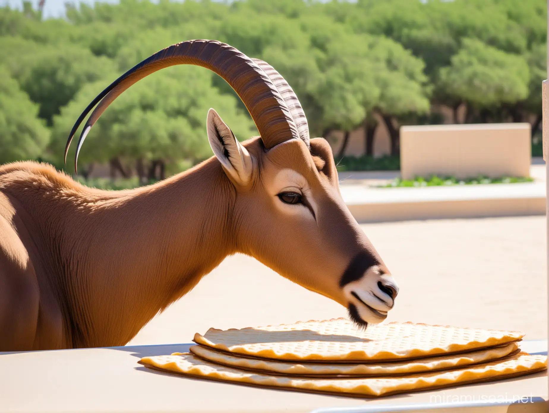 Nubian Ibex Enjoying Matzah at Ben Gurion University Campus