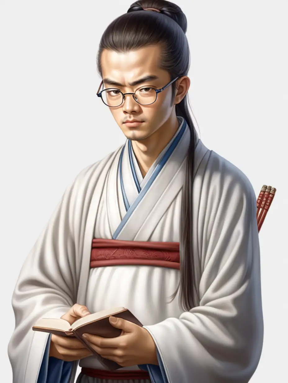 a new disciple at a wuxia sect. transparent background. wears glasses