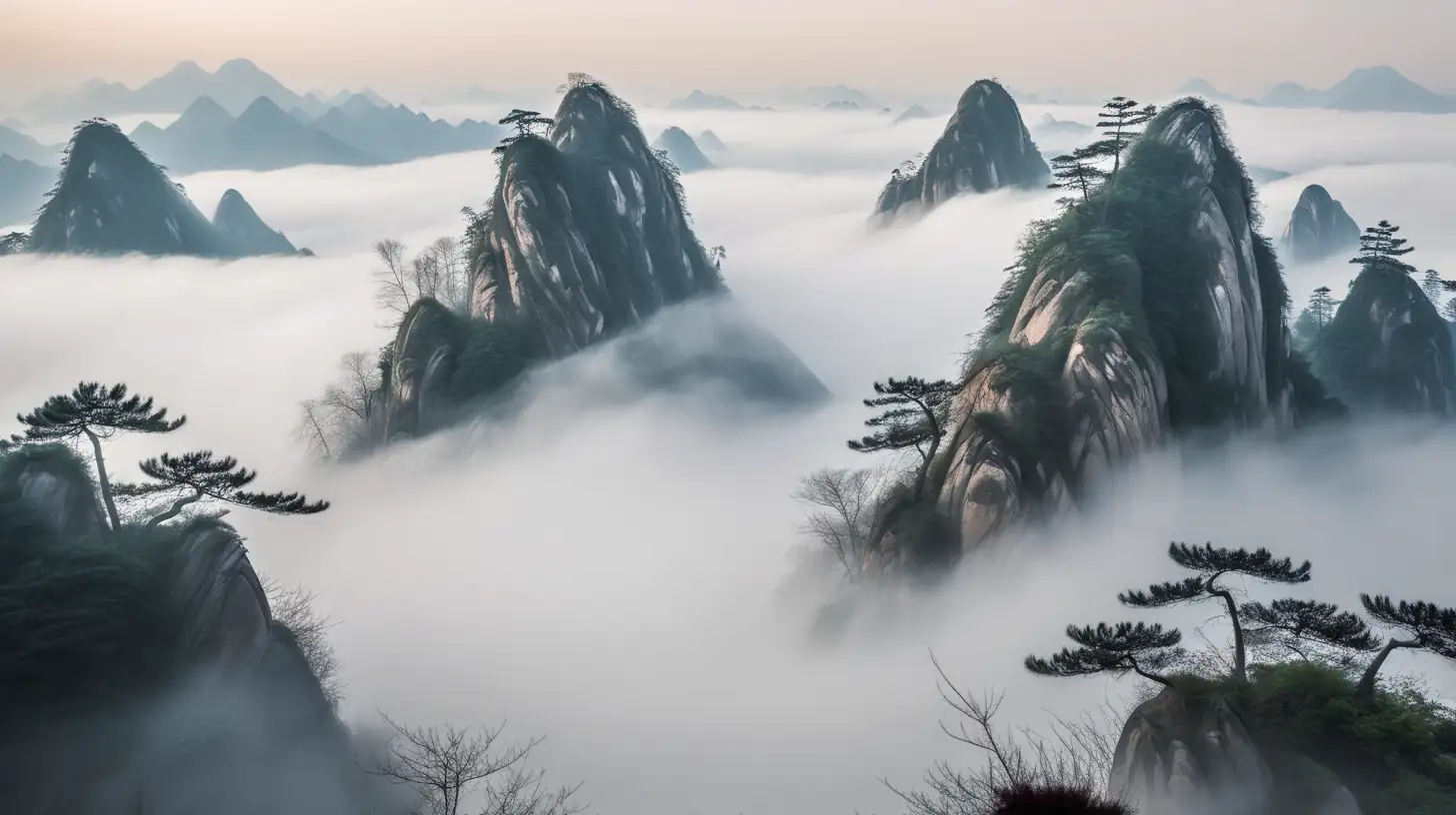 Majestic Chinese Mountain Enveloped in Mystical Mists