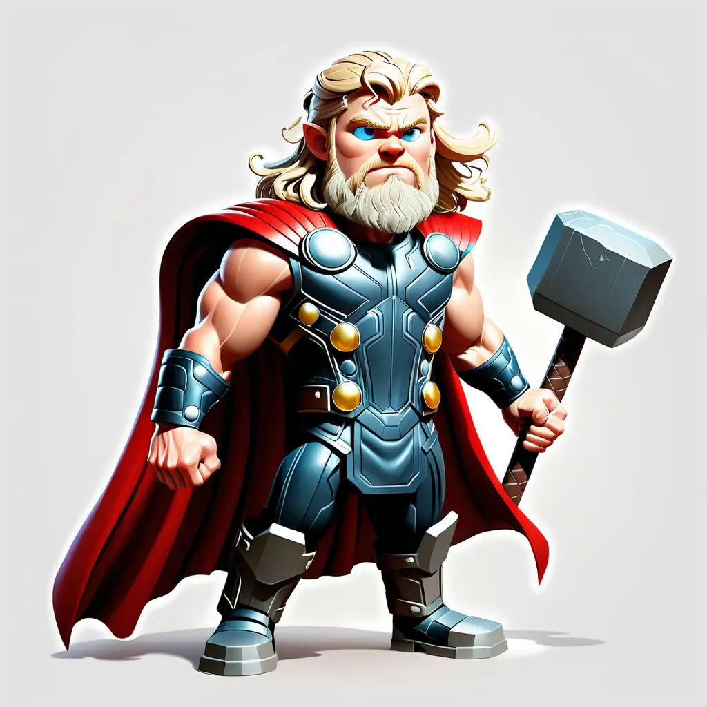 Cartoon Style Thor Pose on White Background