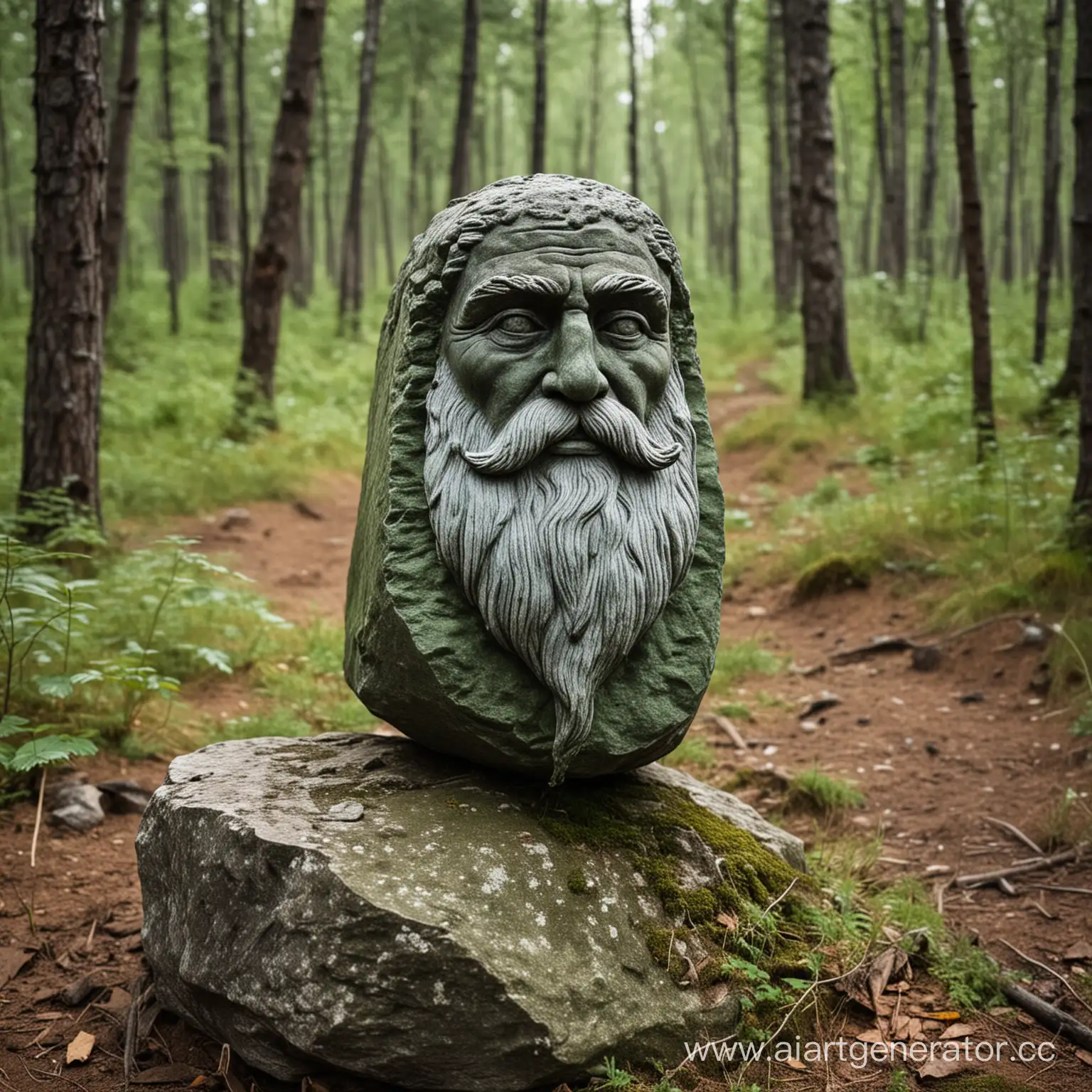 Мудрый камень с бородой в русском лесу