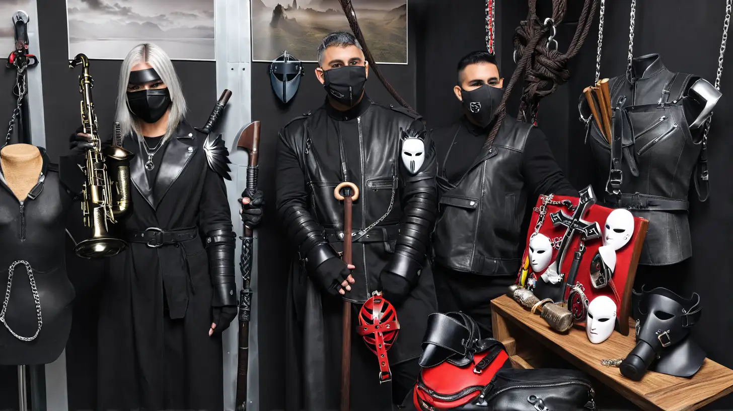 no_humans, realistic, bdsm cross and toys, facemasks,  leather, sweep,, instrument, scenery