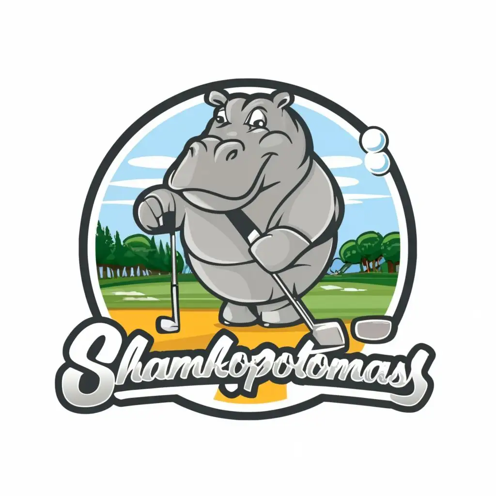 logo, Golfing Hippopotamus, with the text "Shankopotomas", typography, be used in Events industry
