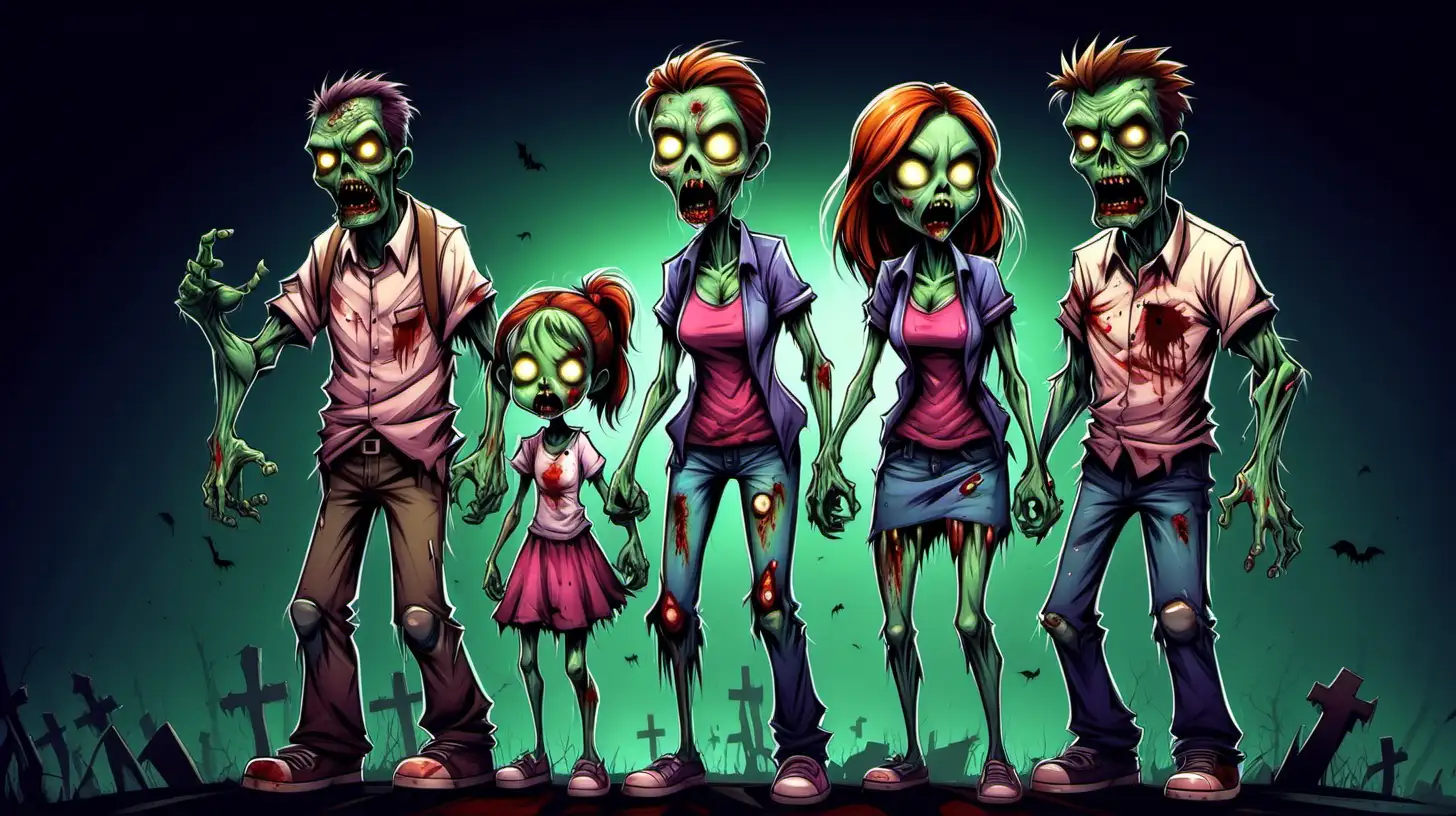 Cartoon Zombie Family Fun Spooky Togetherness with Undead Delight