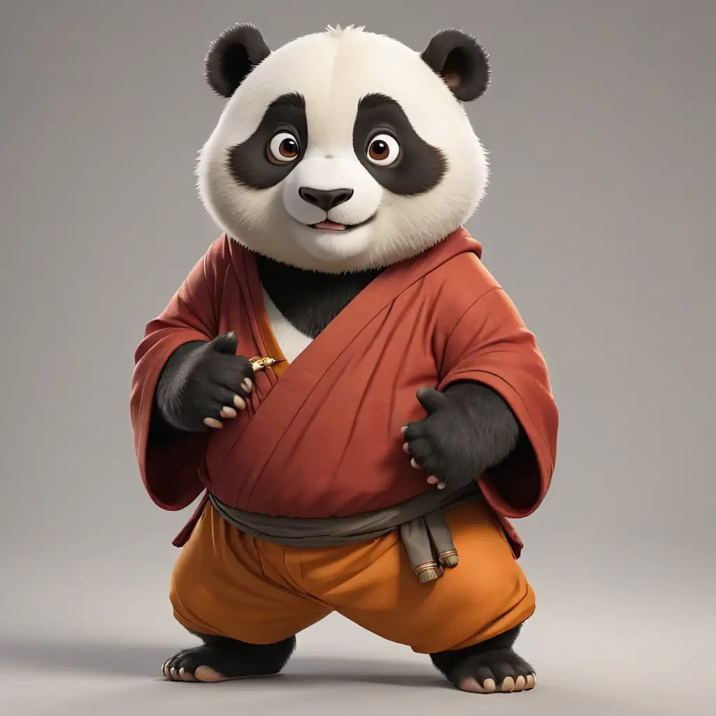 a funny nice panda in cartoon style in full body with Buddhist monk clothes with clear background