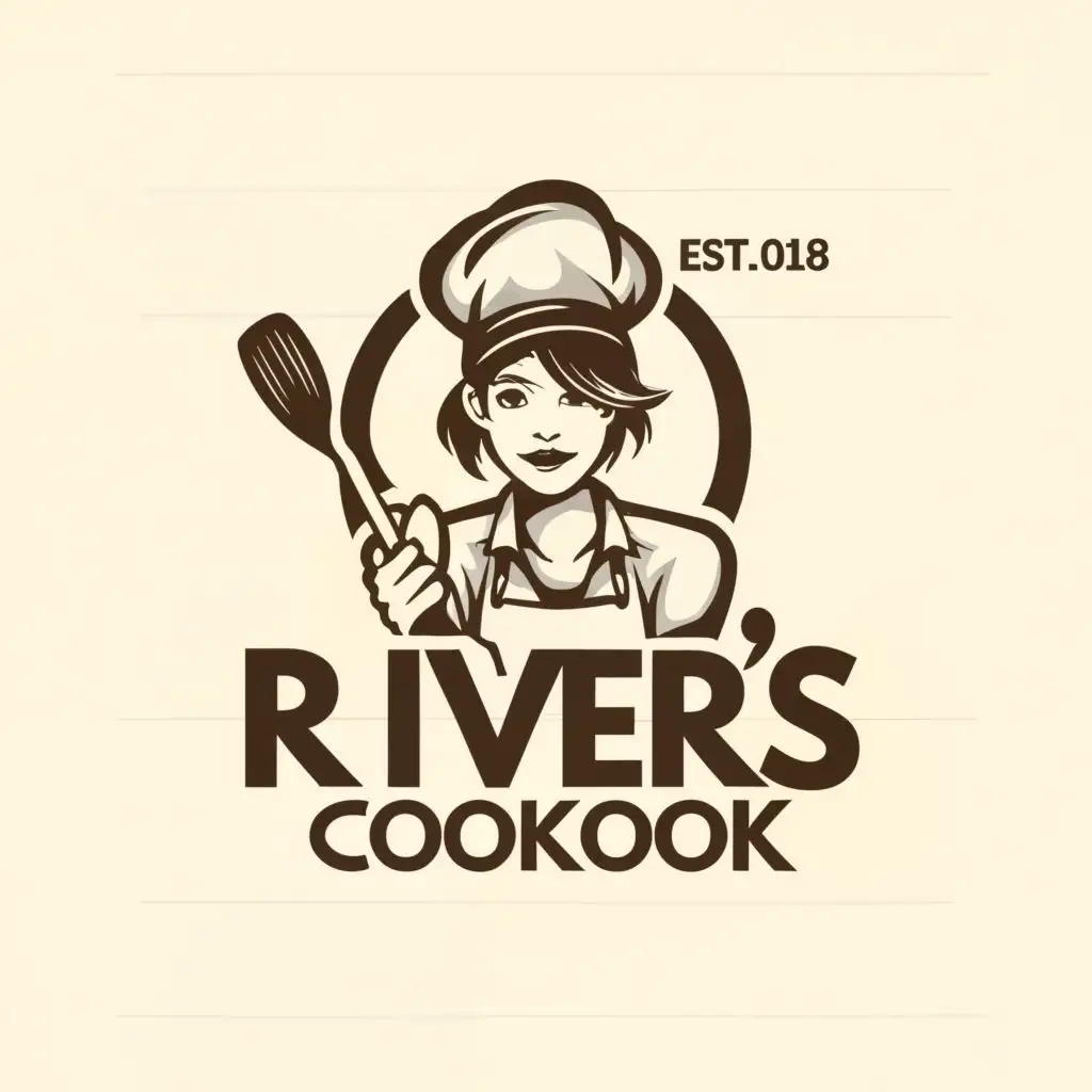 LOGO-Design-For-Rivers-Cookbook-Minimalistic-Woman-Chef-Symbol-for-the-Restaurant-Industry