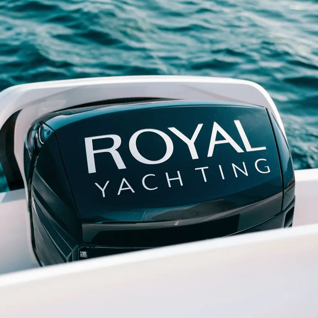 logo, brand name on yacht engine, real, logo based, with the text "Royal Yachting", typography