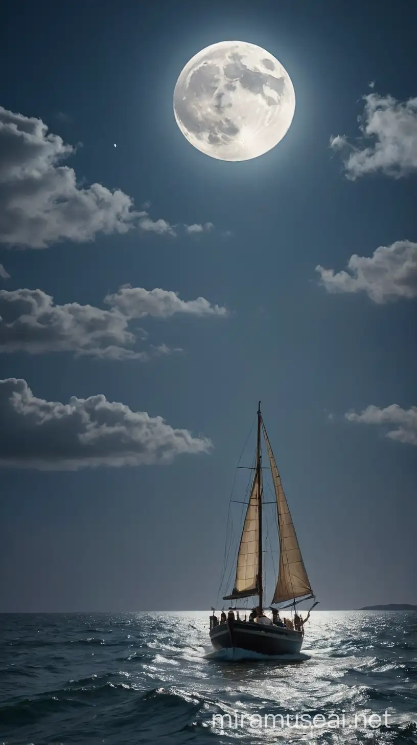 Moonlit Sail Tranquil Boat Journey through the Sea