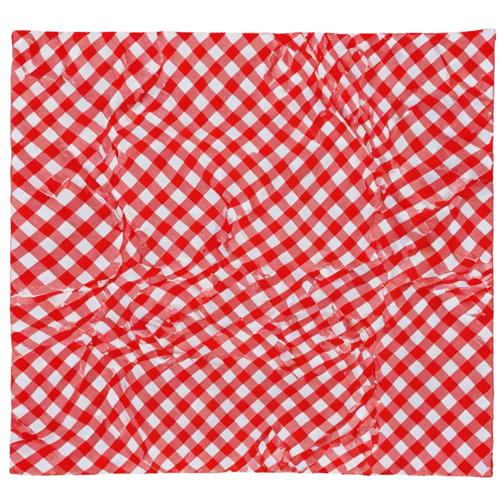 Red the checkered tablecloth. Decorative cotton napkin. top view